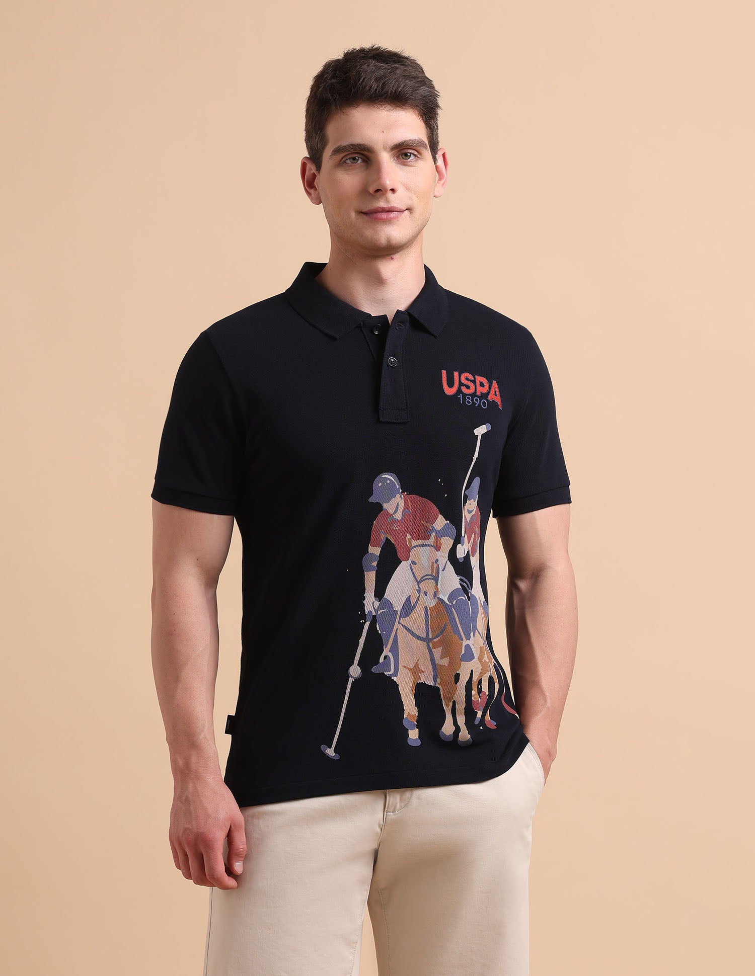 Brand Printed Pure Cotton Polo Shirt Navy - U.S. POLO ASSN. | Large