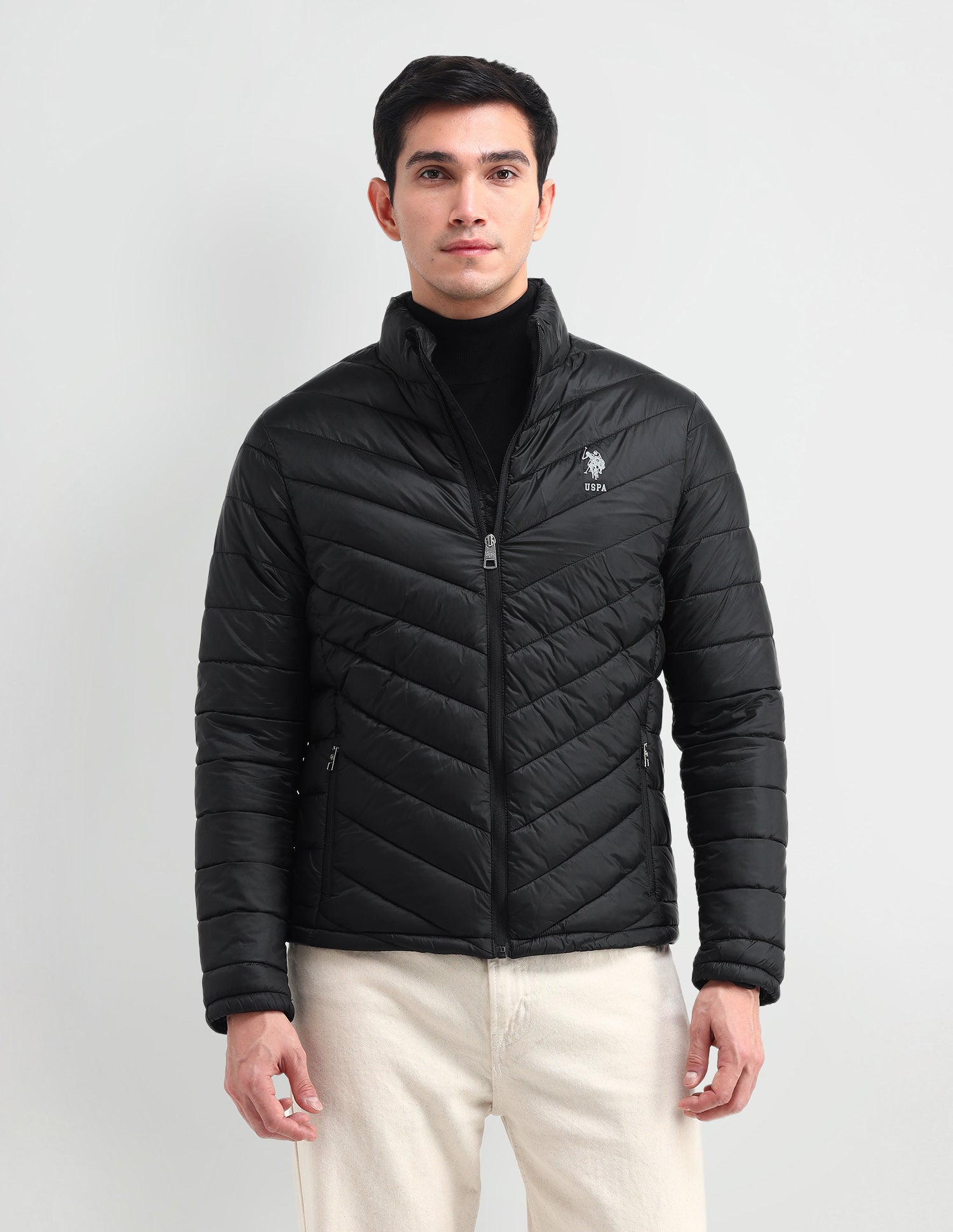 Solid Regular Fit Jacket Black - U.S. Polo Assn. India | Large