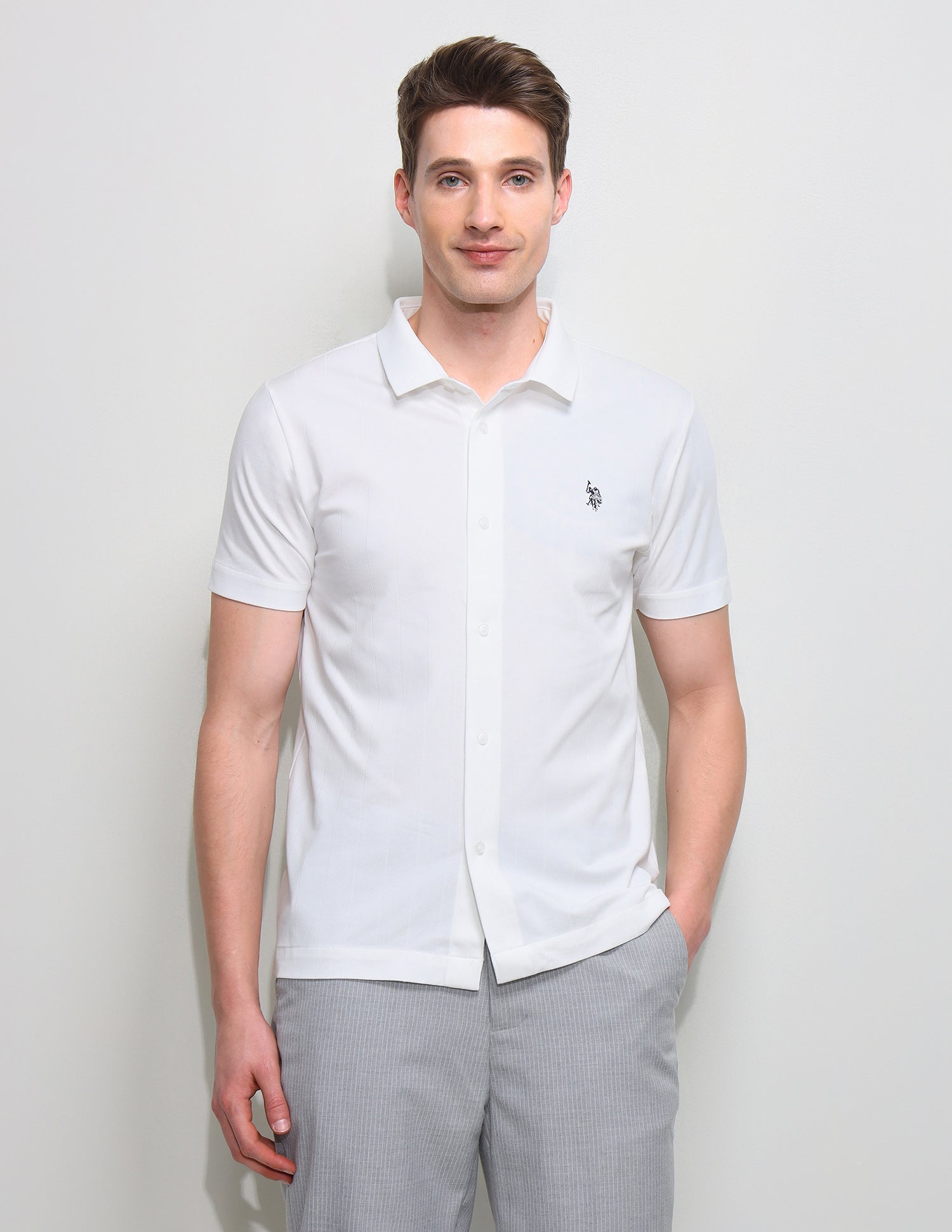 Seersucker Slim Fit Shirt White - U.S. Polo Assn. India | Large