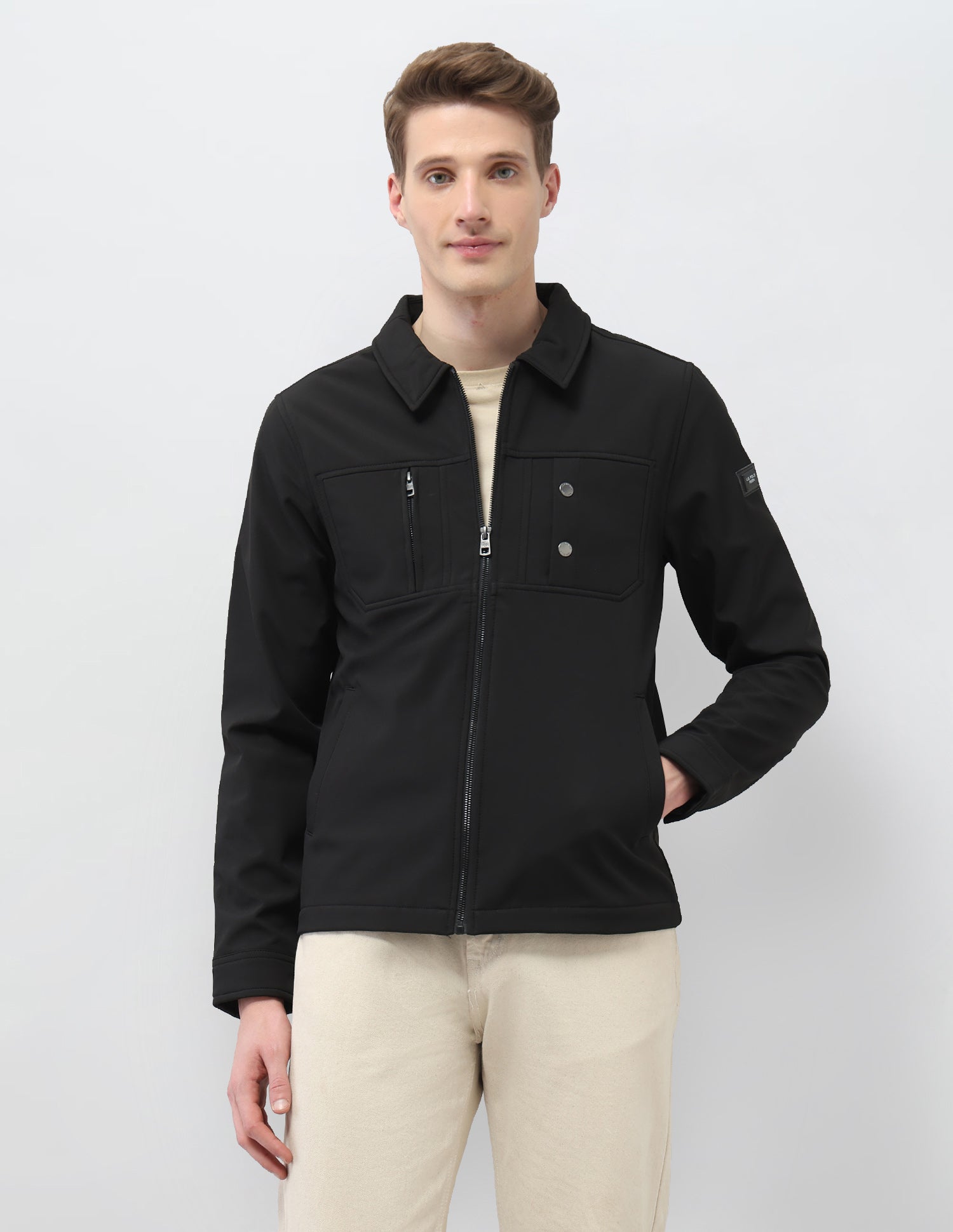 Solid Regular Fit Jacket Black - U.S. Polo Assn. India | Large