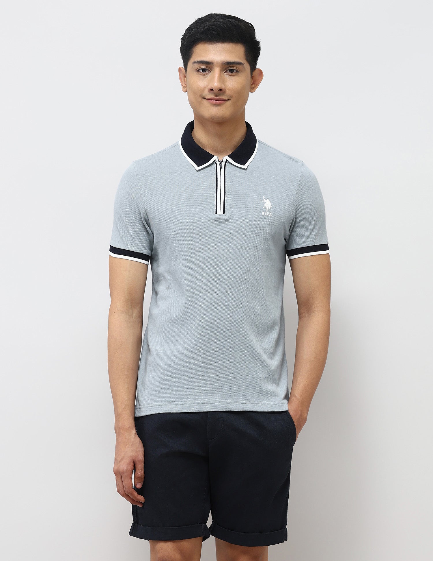 Pure Cotton Muscle Fit Polo Shirt Light Grey - U.S. Polo Assn. India | Large
