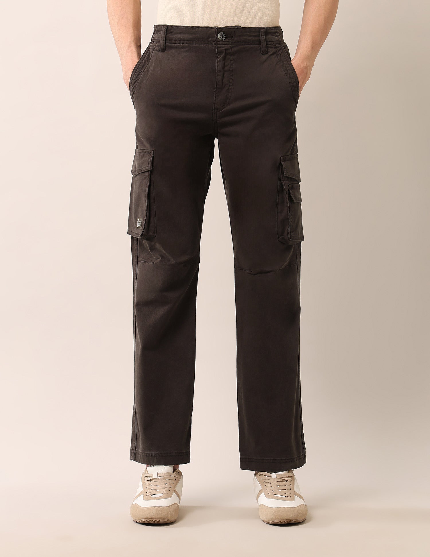 Solid Straight Fit Twill Cargos Brown - U.S. Polo Assn. India | Large