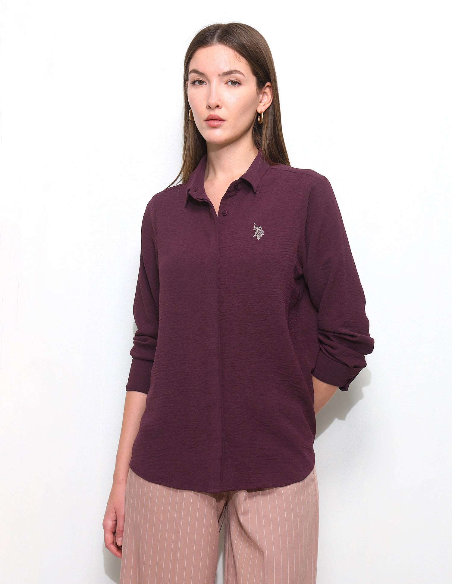 Textured Regular Fit Shirt Maroon - U.S. Polo Assn. India | Large