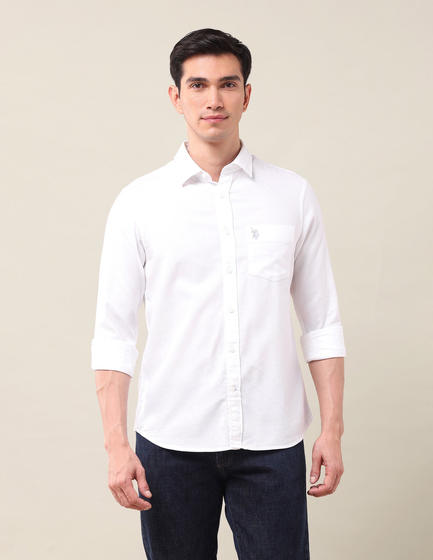 Tailored Fit Dobby Shirt White - U.S. Polo Assn. India | Large