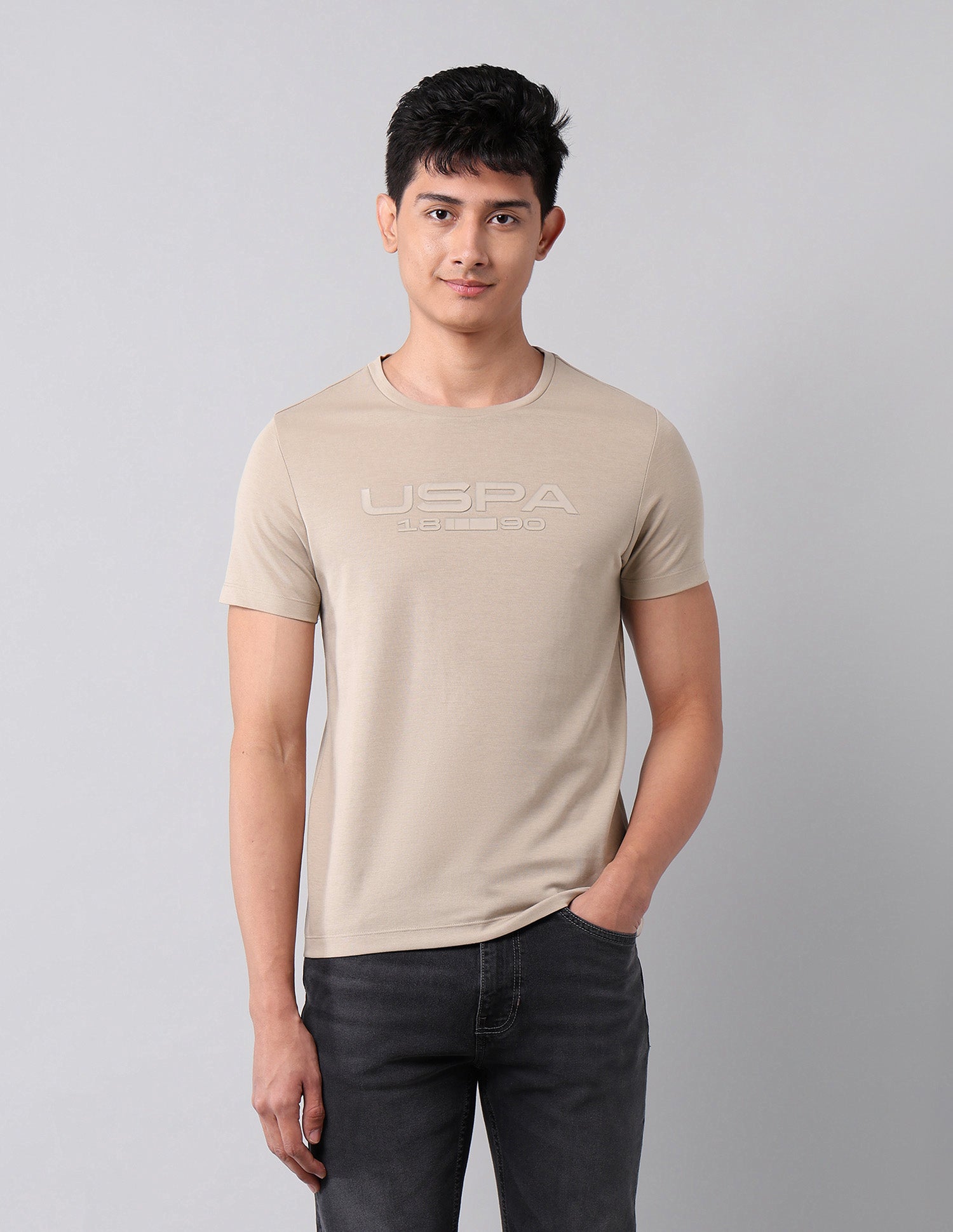 Brand Embossed Black Label T-Shirt Beige - U.S. Polo Assn. India | Large