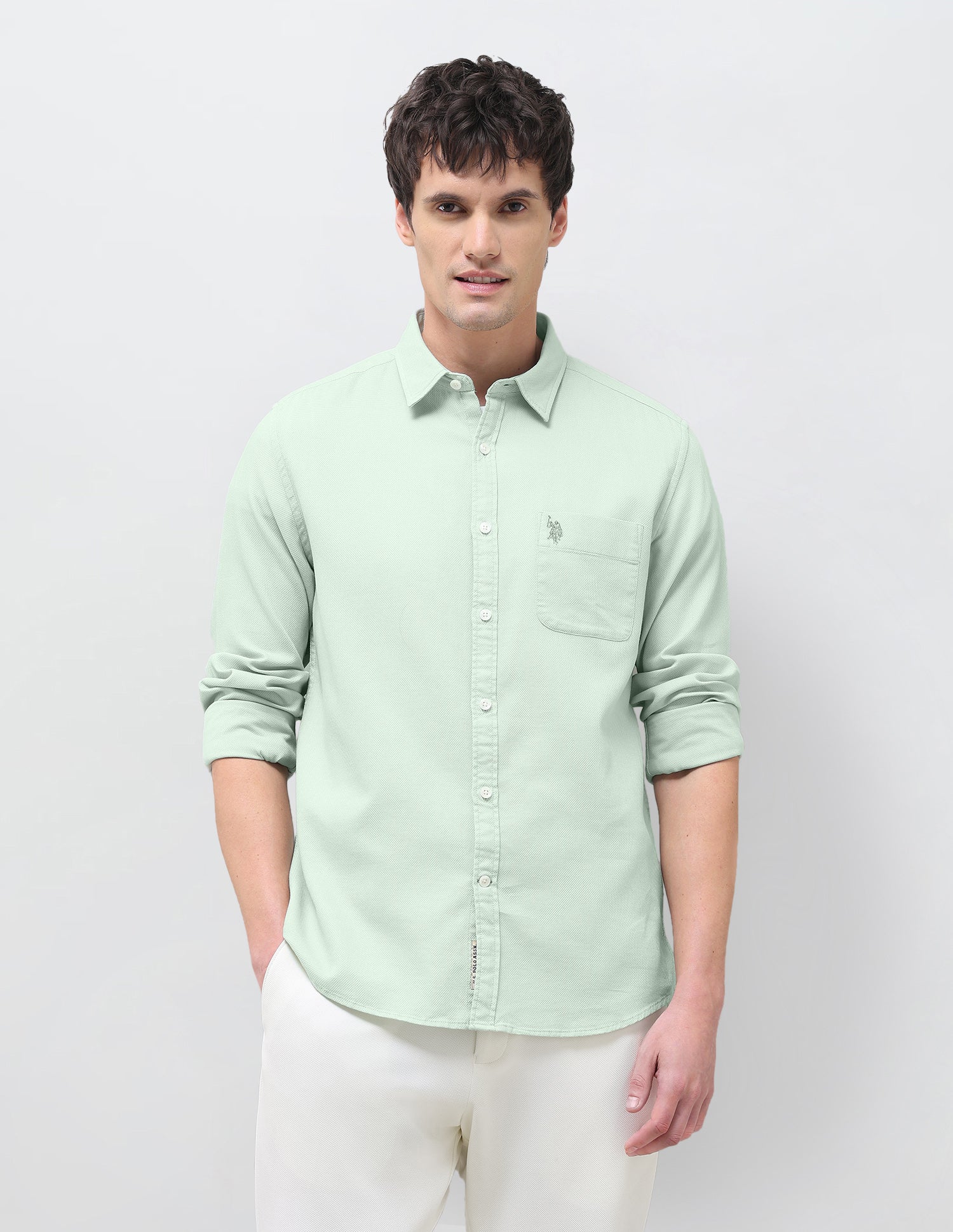 Textured Regular Fit Shirt Mint - U.S. Polo Assn. India | Large