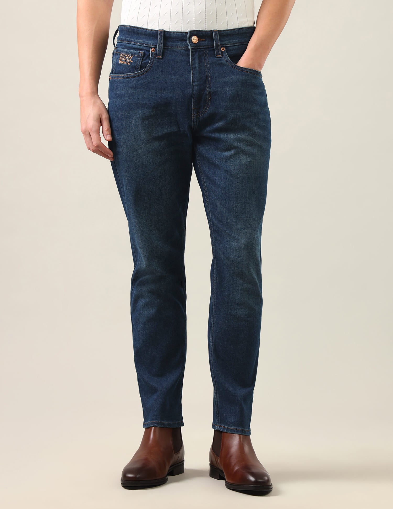 Cole Comfort Cropped Fit Blue Jeans Blue - U.S. Polo Assn. India | Large