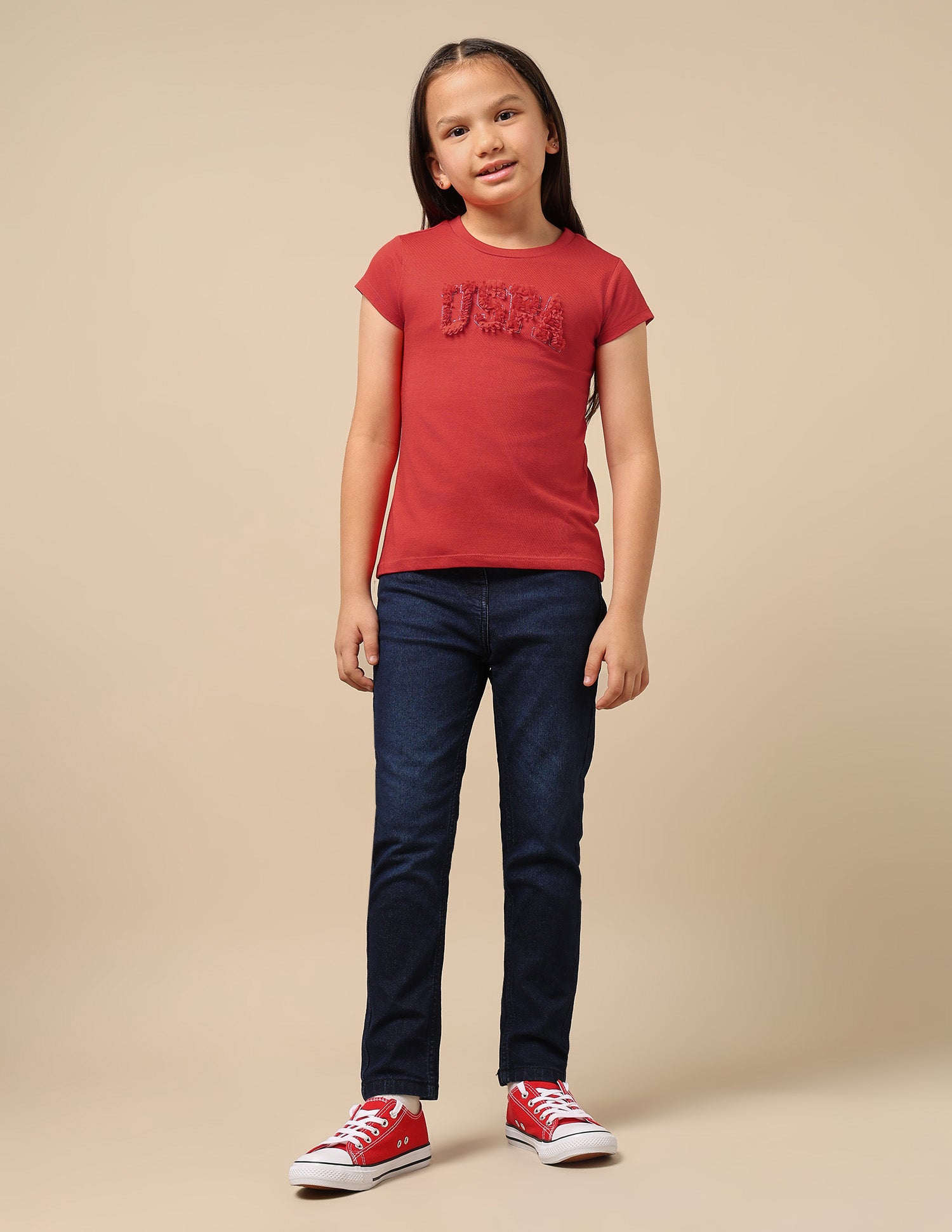 Girls Petal Logo Cotton T-Shirt Red - U.S. Polo Assn. India | Large
