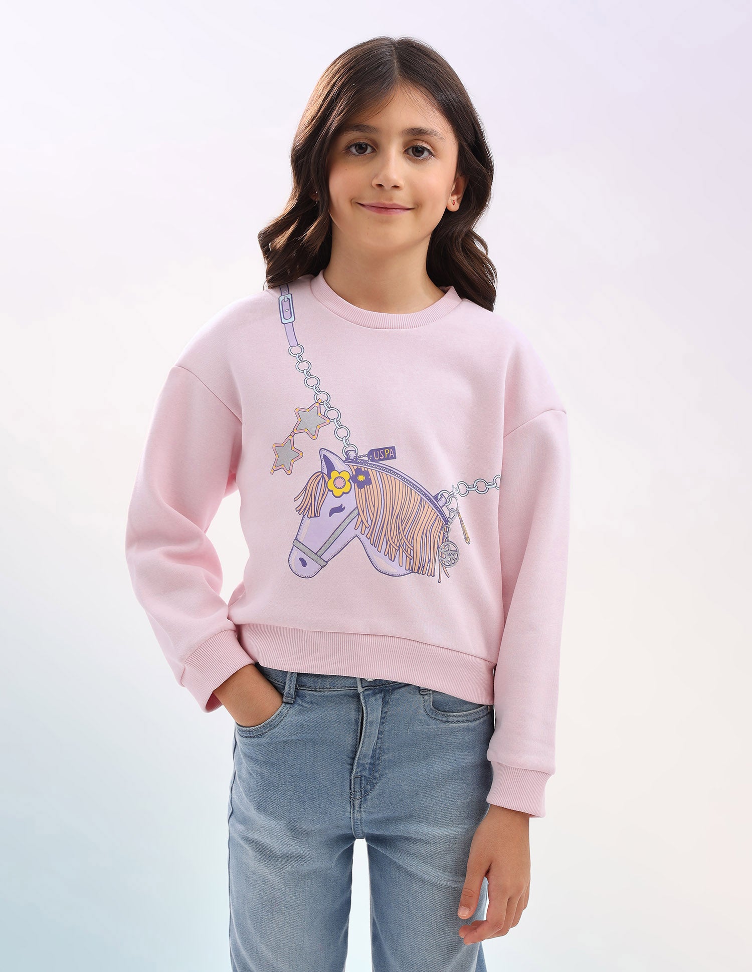 Graphic Printed Regular Fit Sweatshirt Light Pink - U.S. POLO ASSN. | Large