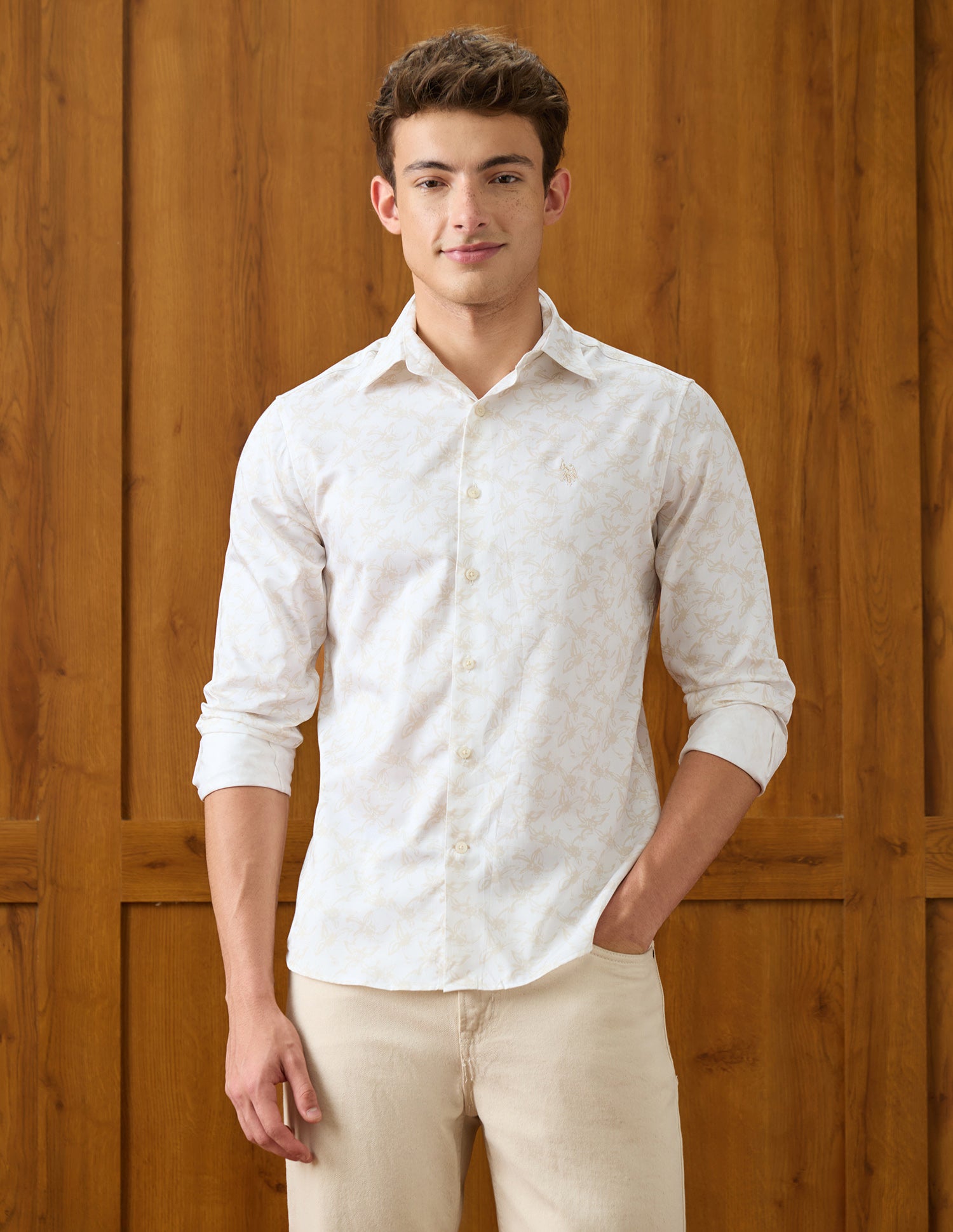 Floral Printed Satin Shirt Beige - U.S. Polo Assn. India | Large