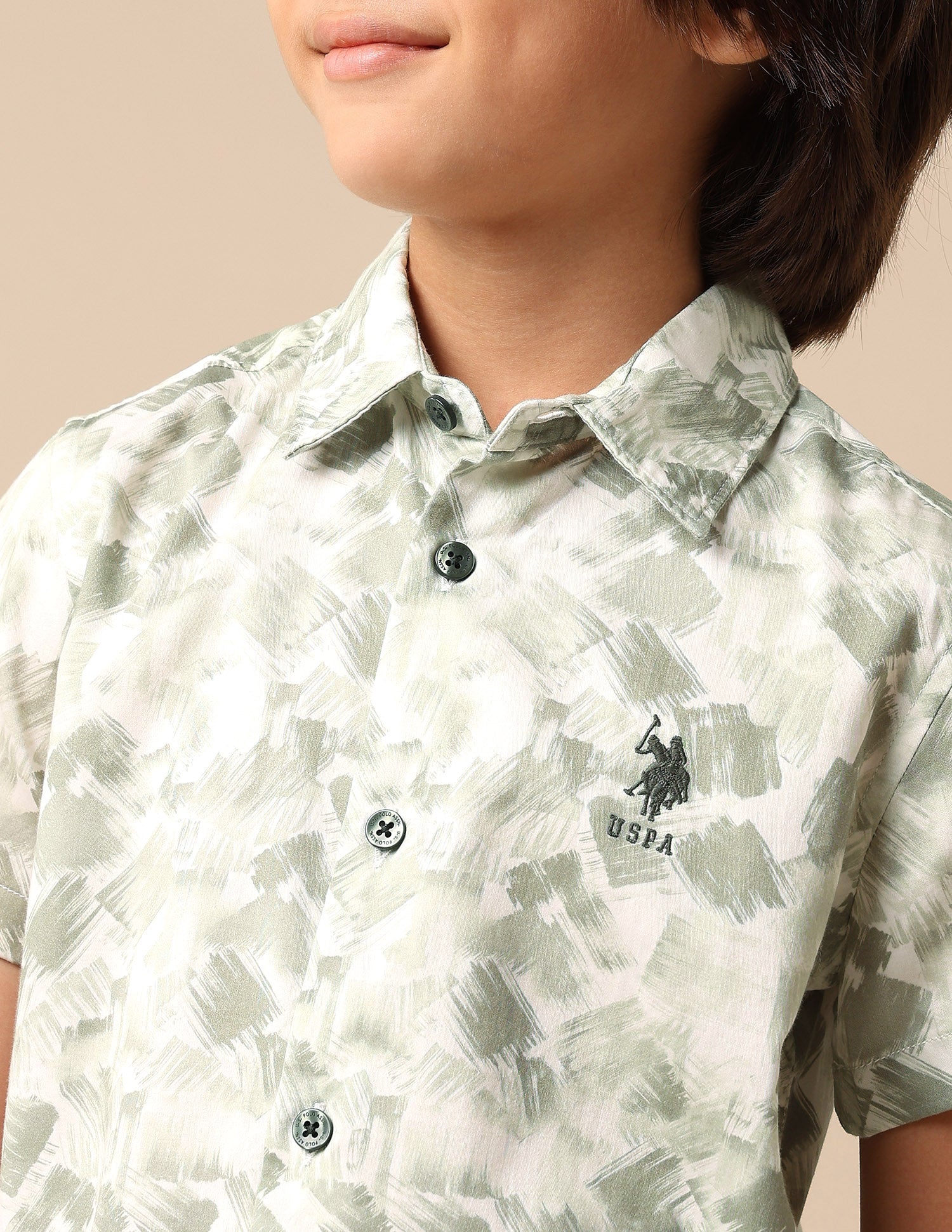 Boys Abstract Printed Satin Shirt Light Green - U.S. POLO ASSN. | Large
