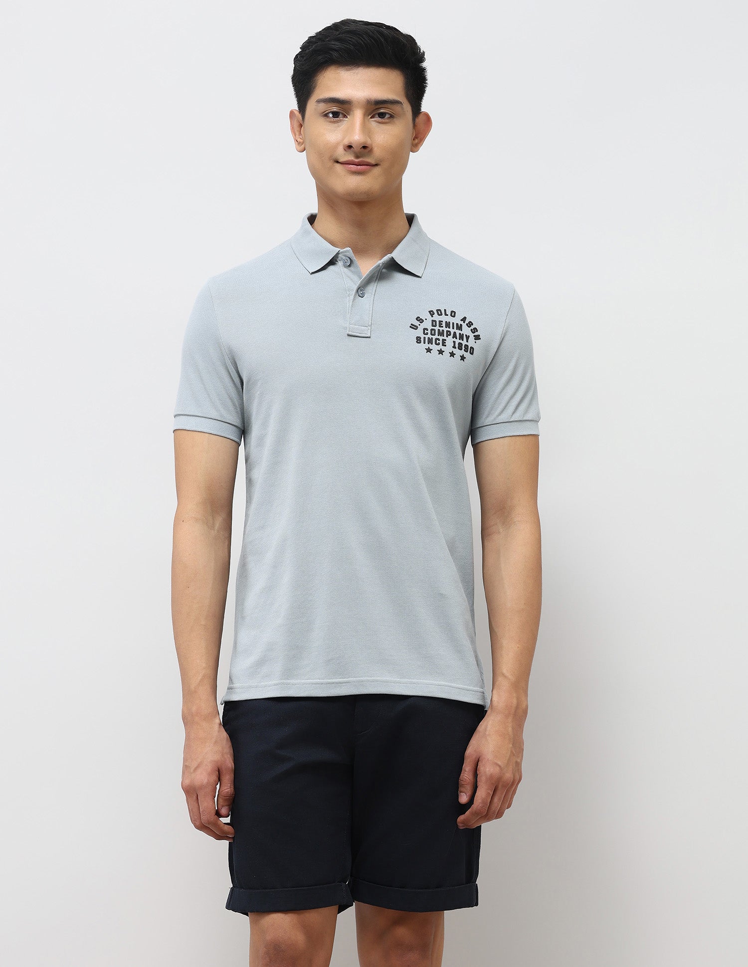 Brand Embossed Muscle Fit Polo Shirt Light Grey - U.S. POLO ASSN. | Large