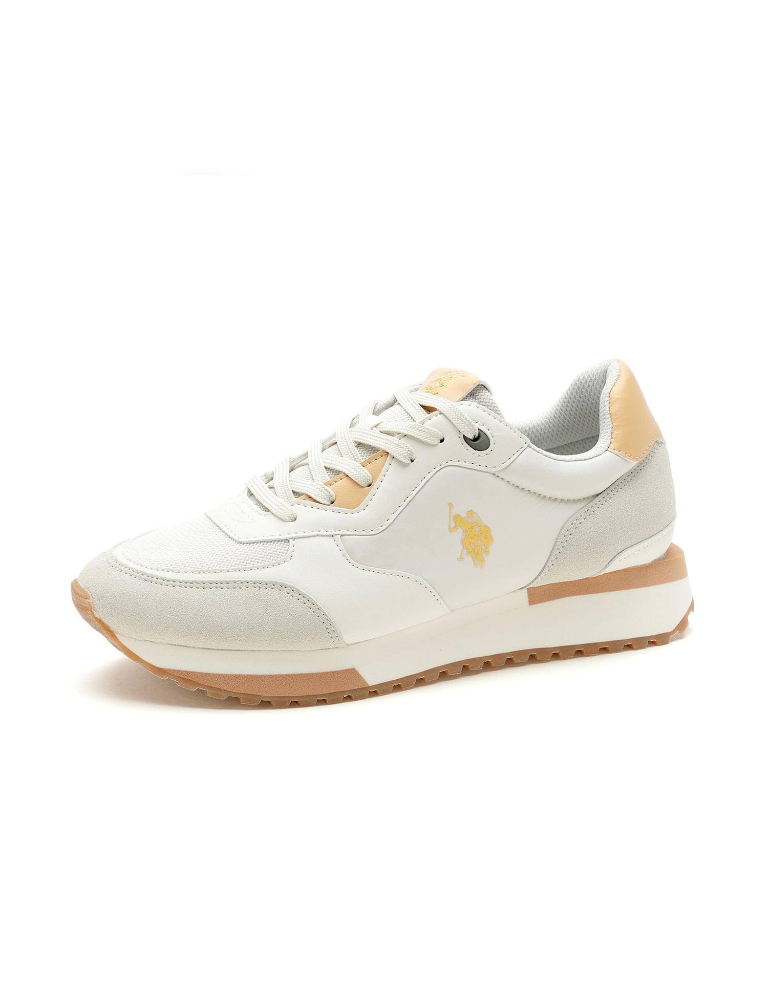 Women Cleo Suede Sneakers Off White and Brown - U.S. POLO ASSN. | Large