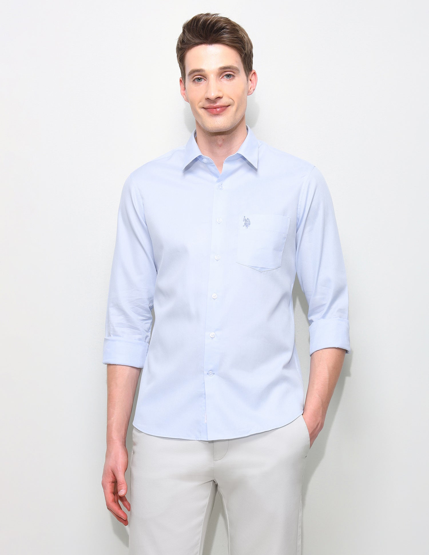 Solid Regular Fit Shirt Light Blue - U.S. Polo Assn. India | Large