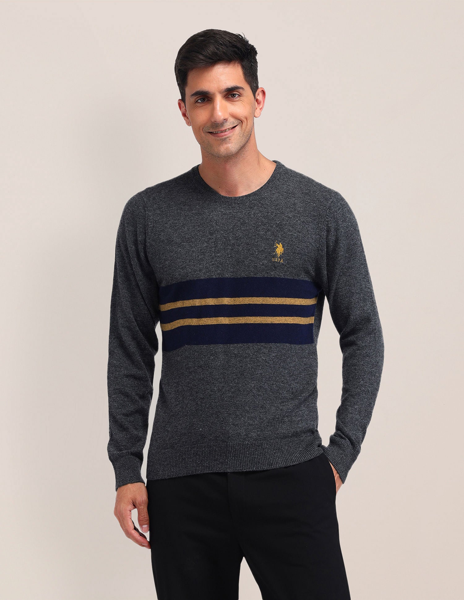 Regular Fit Striped Sweater Charcoal - U.S. Polo Assn. India | Large