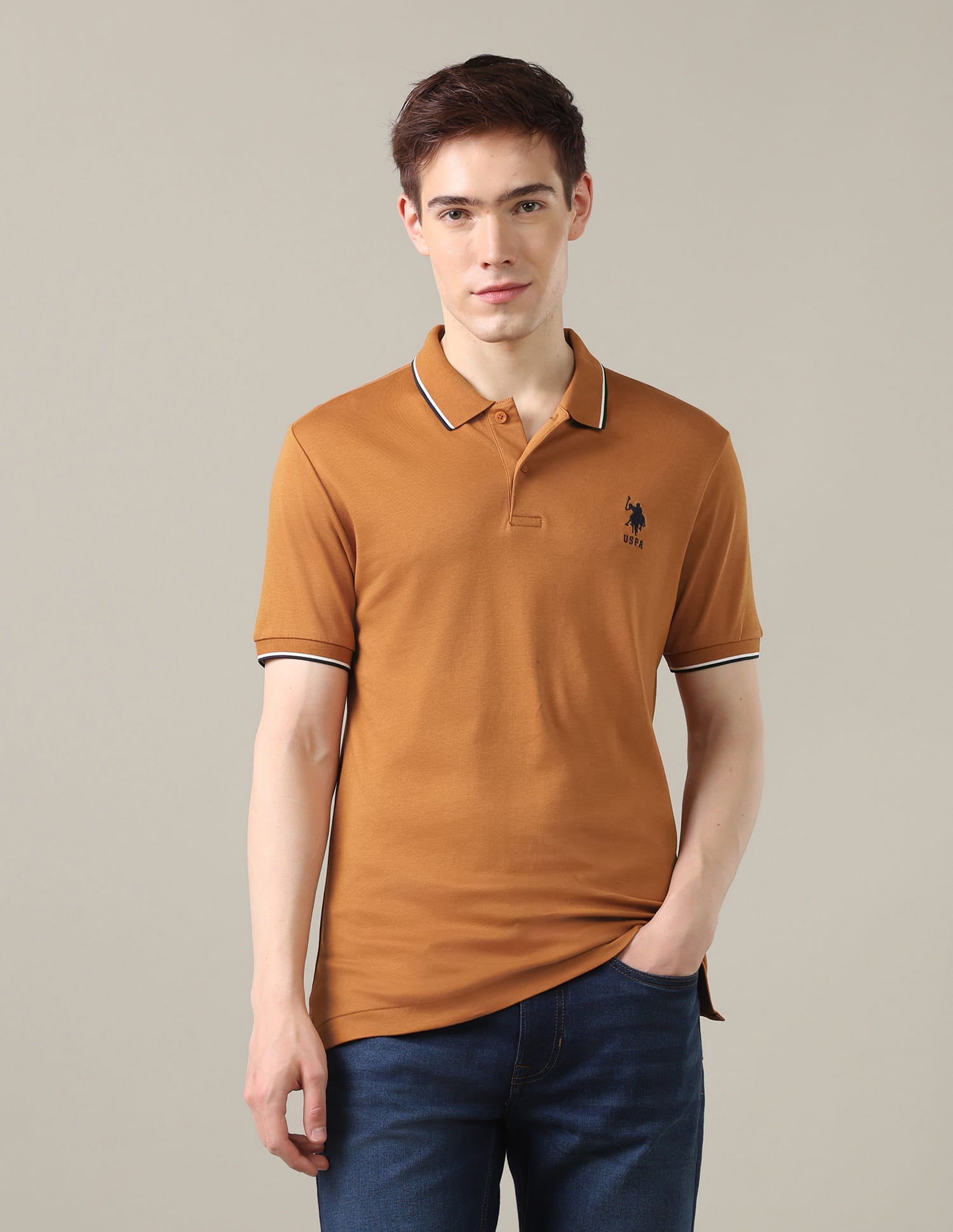 Solid Slim Fit Polo Shirt Yellow - U.S. Polo Assn. India | Large