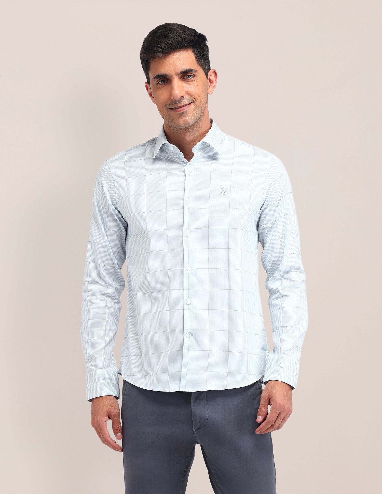Micro Checked Twill Shirt Olive - U.S. Polo Assn. India | Large