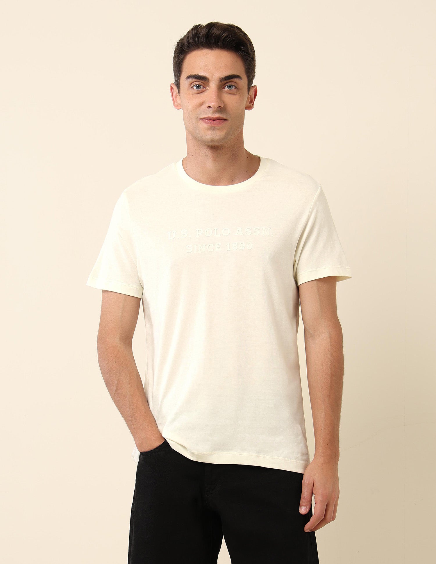 Brand Embossed Slim Fit T- Shirt Off White - U.S. Polo Assn. India | Large