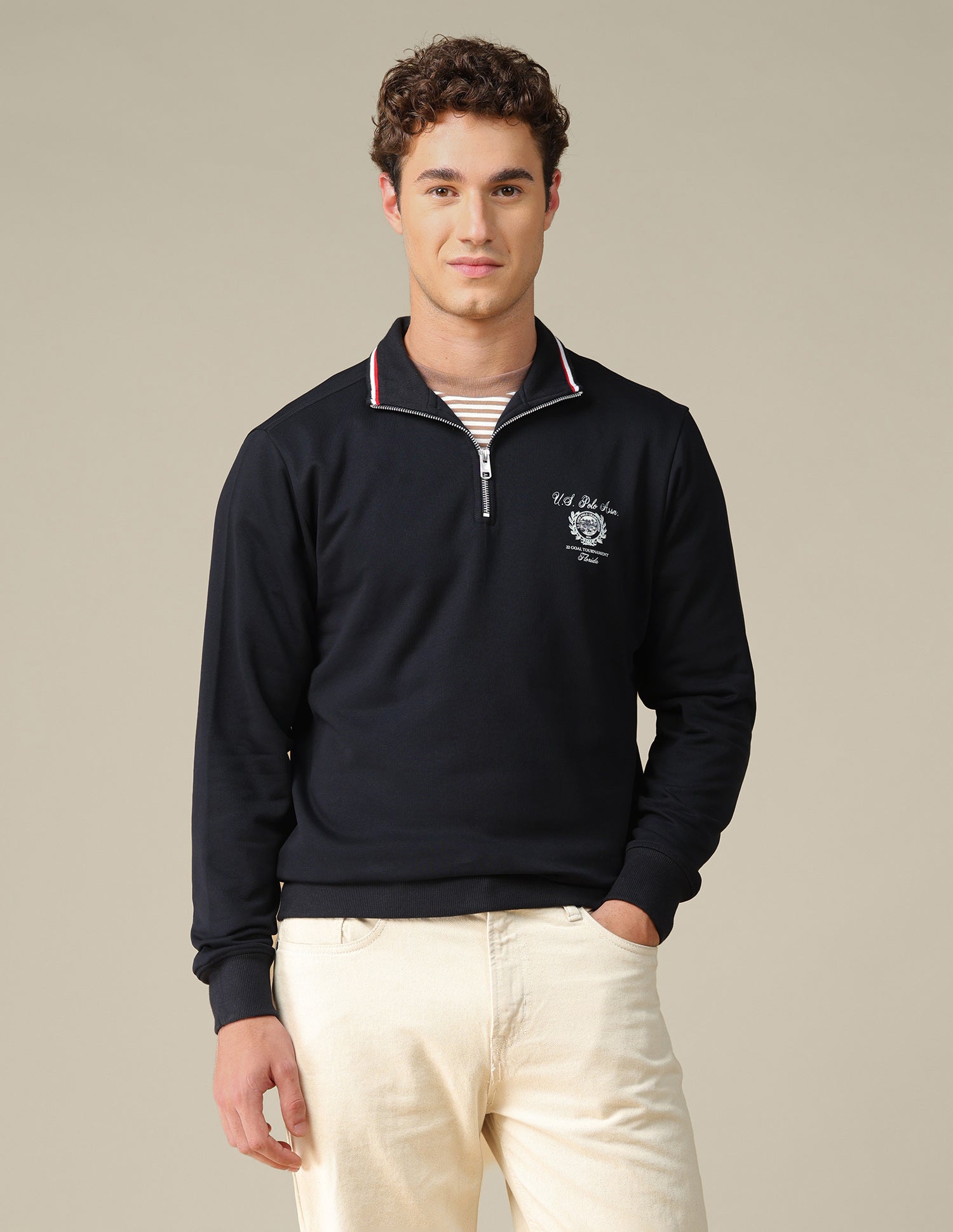Solid Zipper Sweatshirt Navy - U.S. Polo Assn. India | Large
