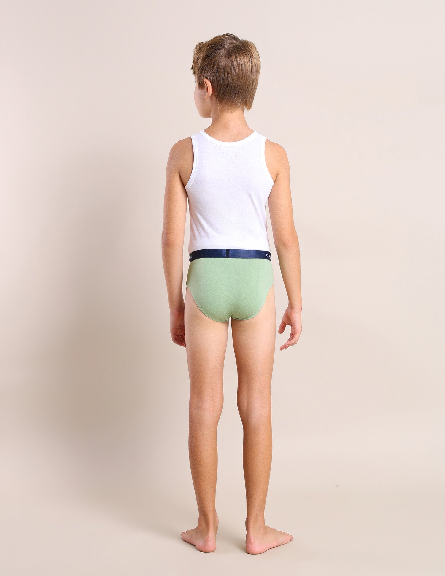 Boys Mid Rise Cotton Spandex Briefs - Pack Of 3 Grey, Blue and Green - U.S. POLO ASSN. | Large