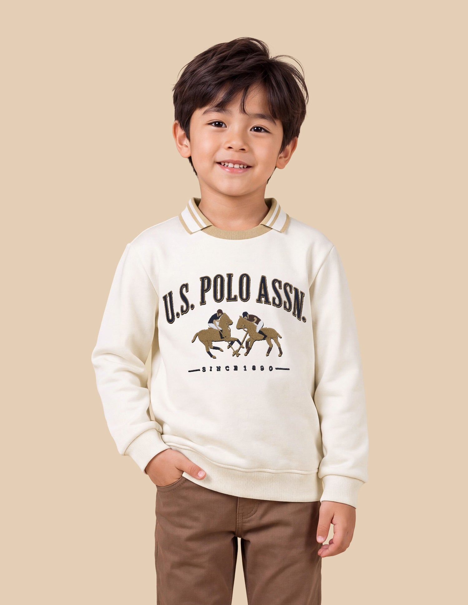 Brand Applique Regular Fit Sweatshirt Off White - U.S. Polo Assn. India | Large