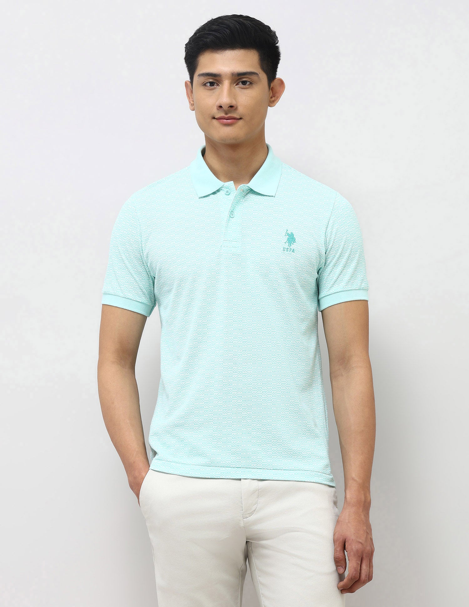 All Over Printed Slim Fit Polo Shirt Light Green - U.S. Polo Assn. India | Large