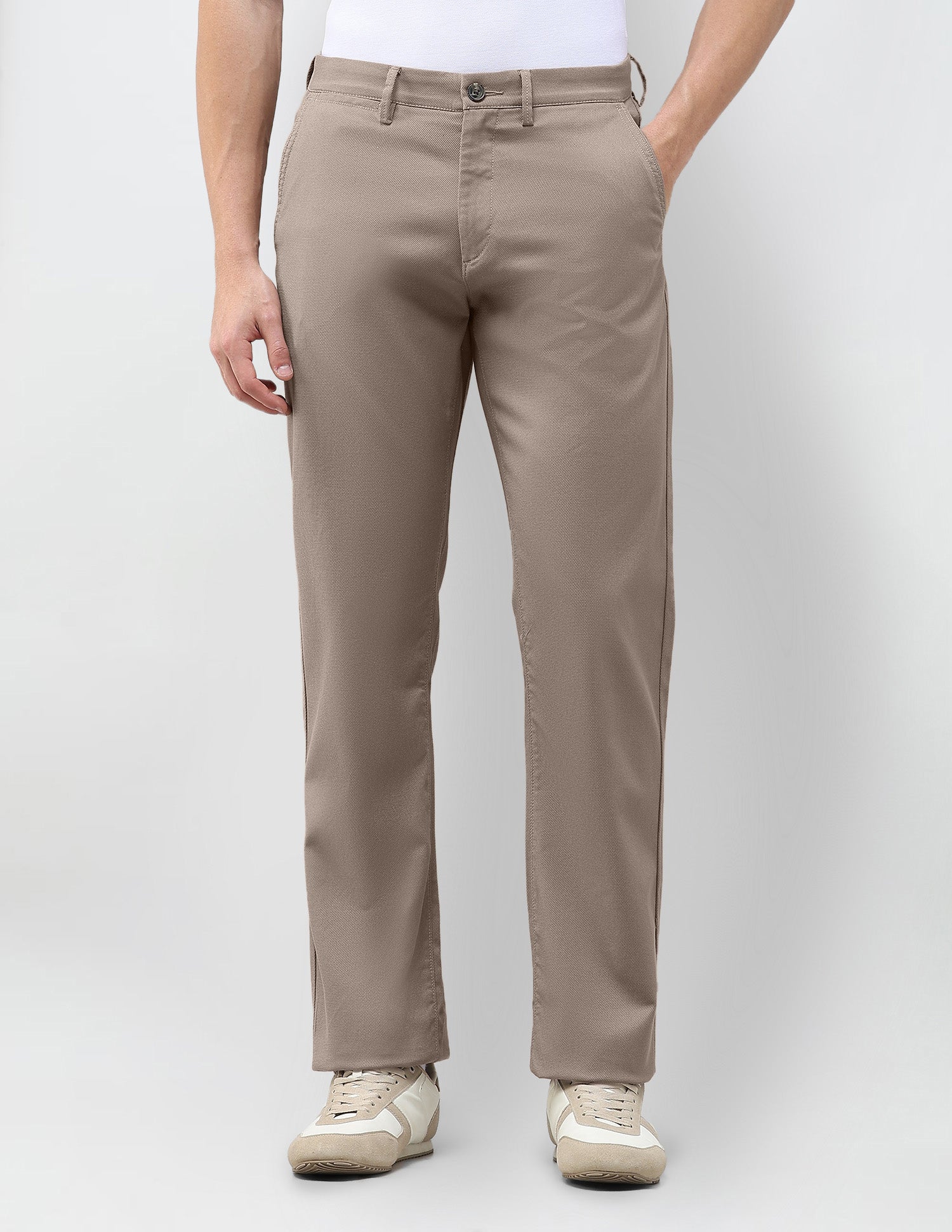 Riley Straight Fit Dobby Trousers Taupe Brown - U.S. Polo Assn. India | Large