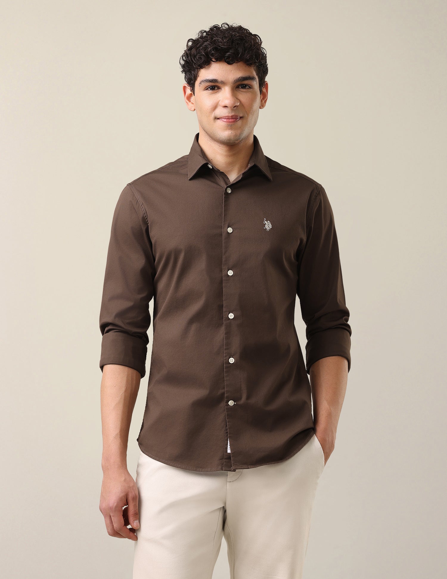 Solid Twill Shirt Dark Brown - U.S. Polo Assn. India | Large