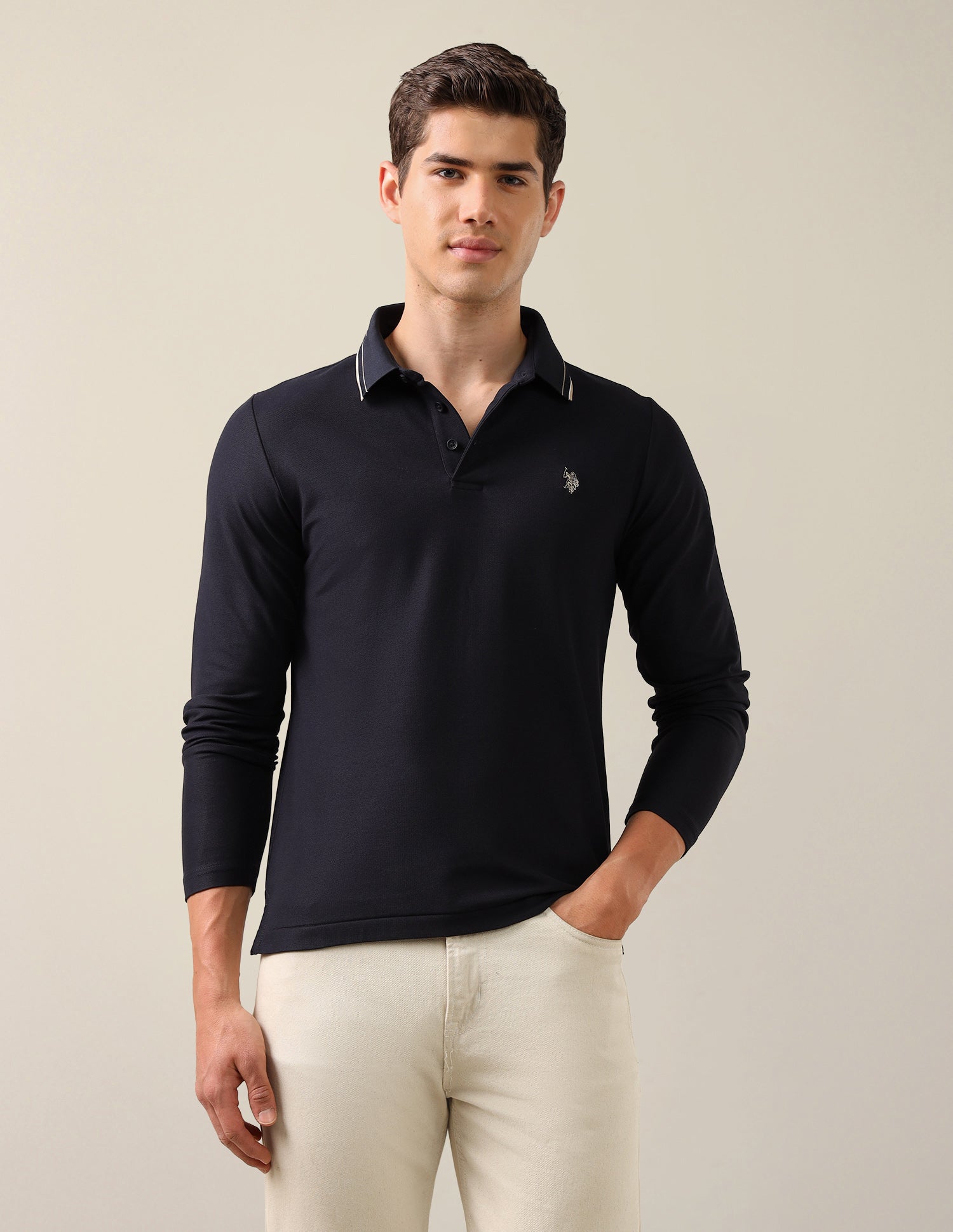 Solid Slim Fit Polo Shirt Navy - U.S. Polo Assn. India | Large