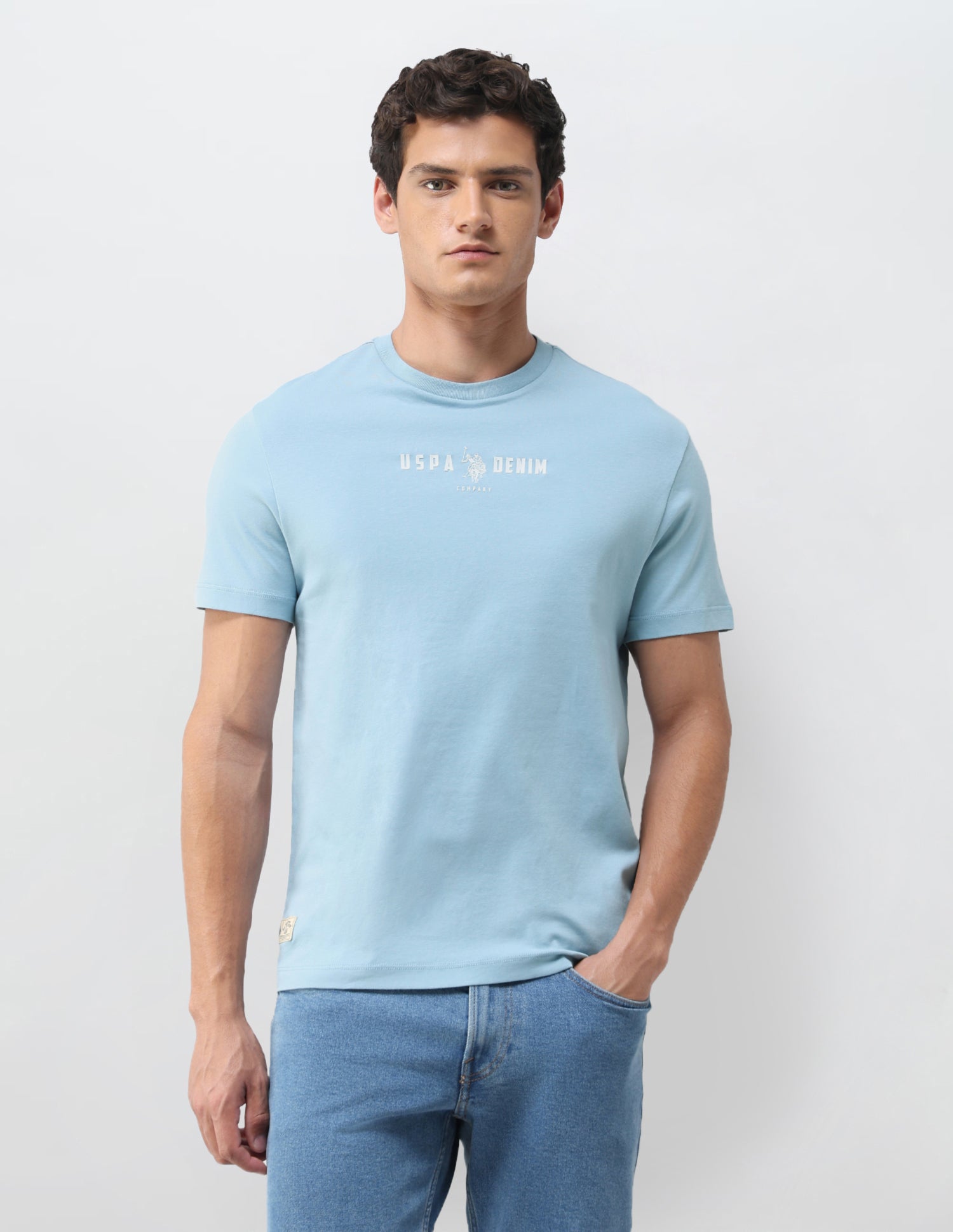 Solid Slim Fit T-Shirt Light Blue - U.S. Polo Assn. India | Large