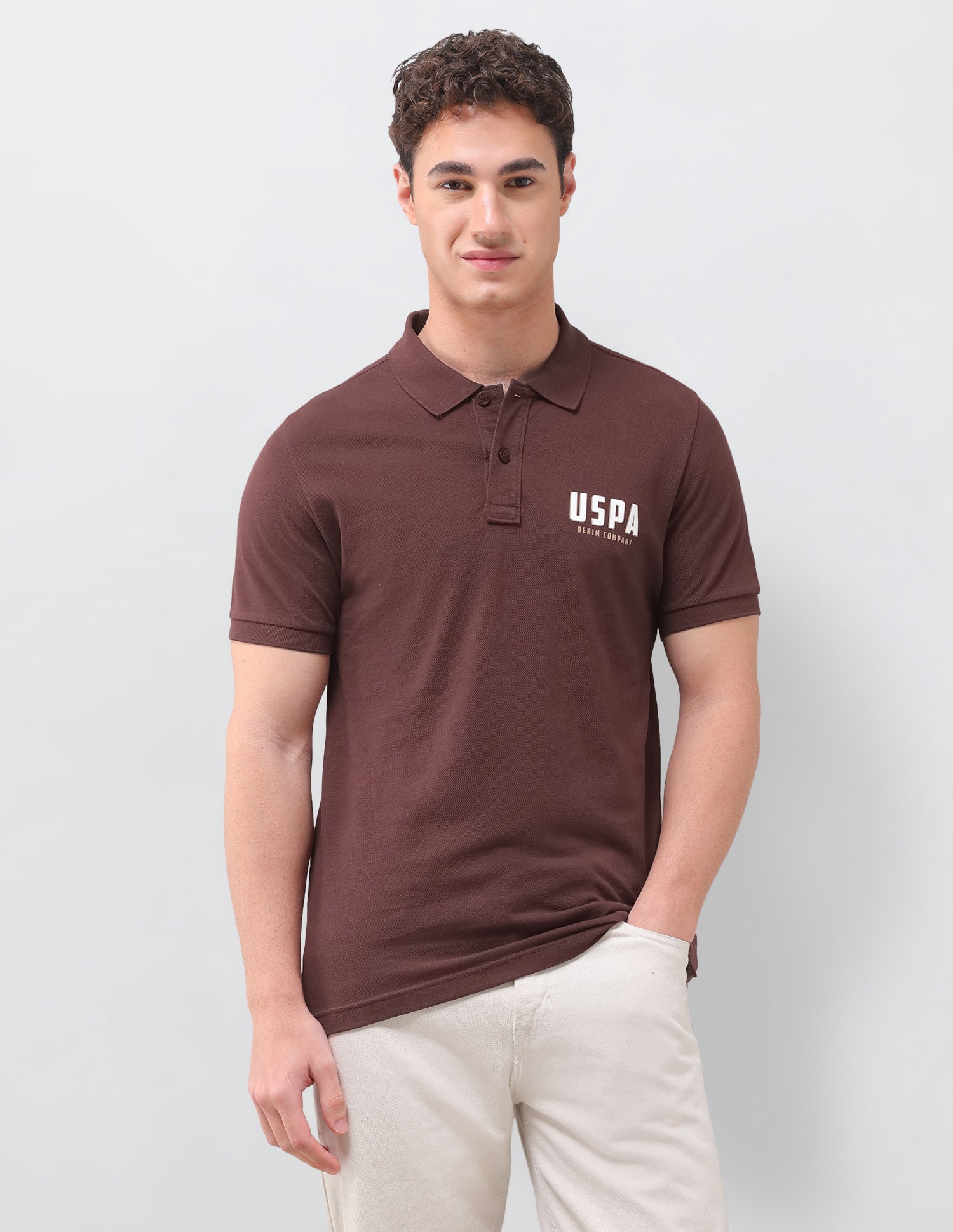 Brand Printed Slim Fit Polo Shirt Brown - U.S. Polo Assn. India | Large