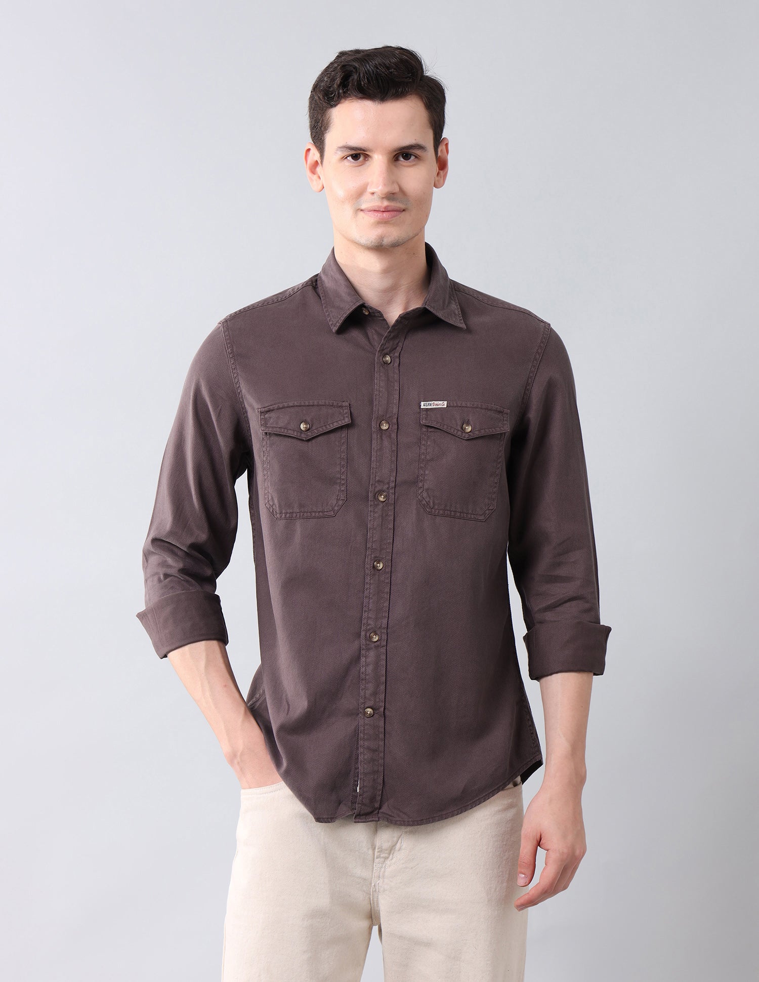 Twill Regular Fit Shirt Burgundy - U.S. POLO ASSN. | Large