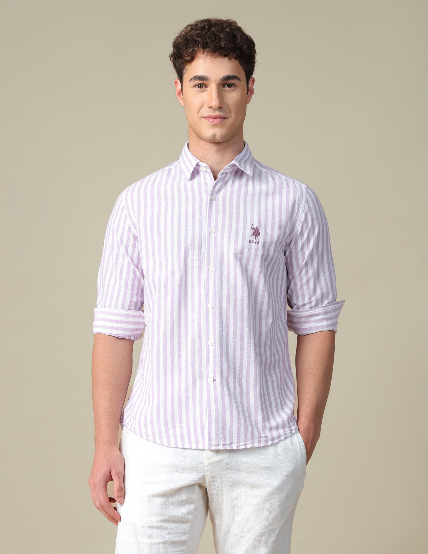 Vertical Striped Regular Fit Shirt Lavender - U.S. Polo Assn. India | Large