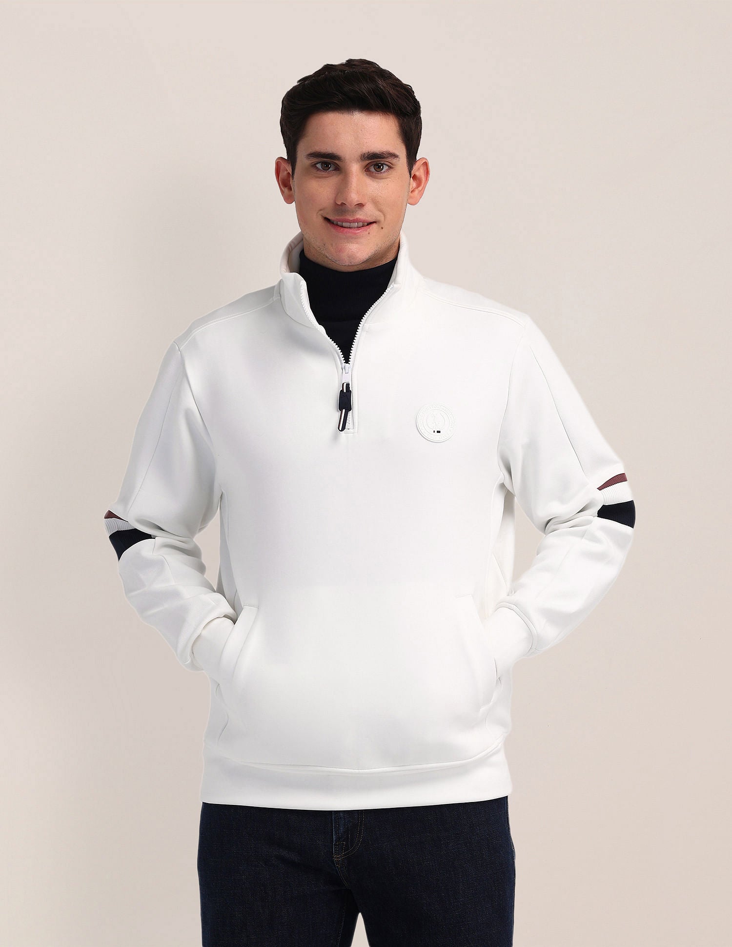 Regular Fit Solid Sweatshirt White - U.S. Polo Assn. India | Large