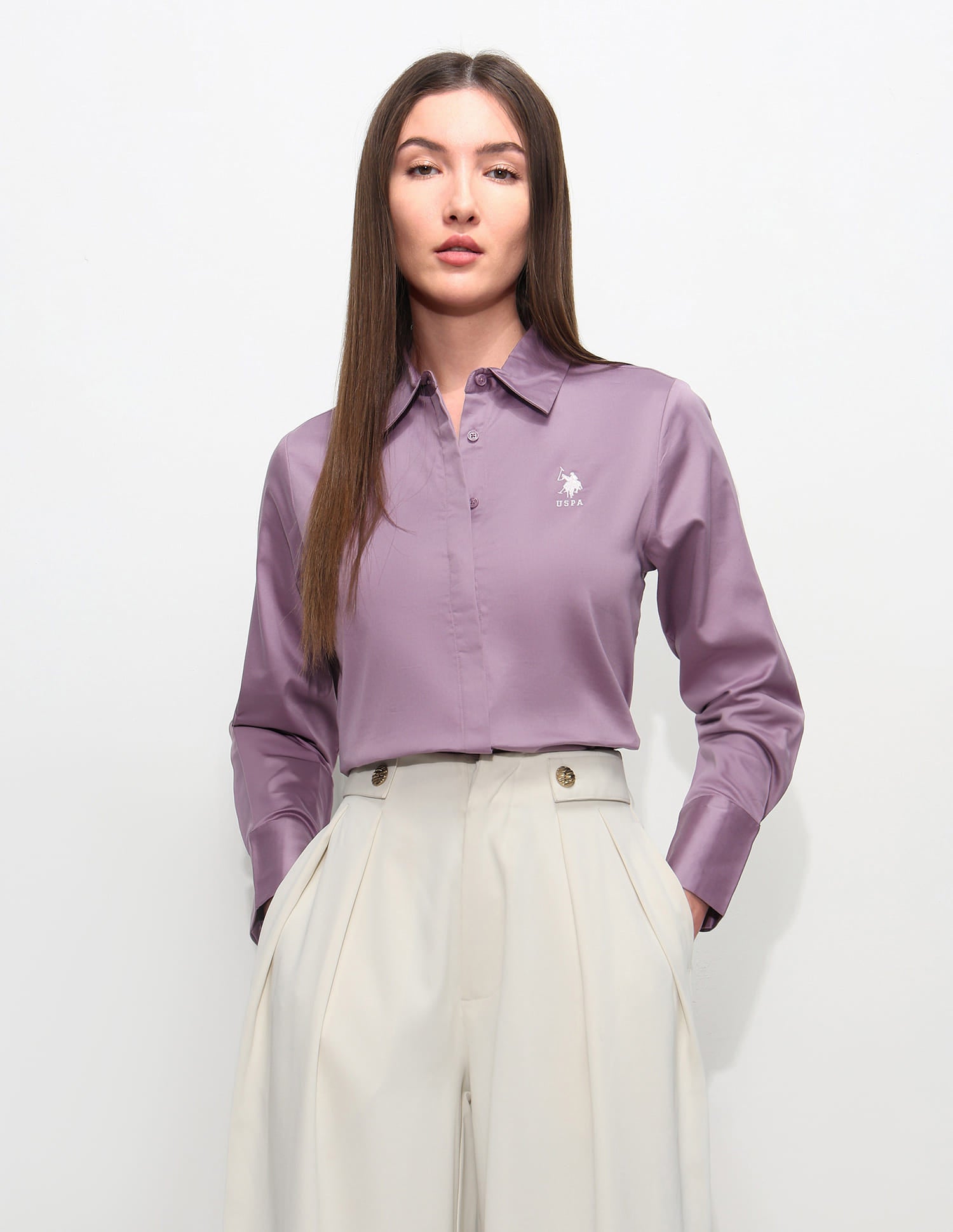 Satin Regular Fit Shirt Mauve - U.S. Polo Assn. India | Large