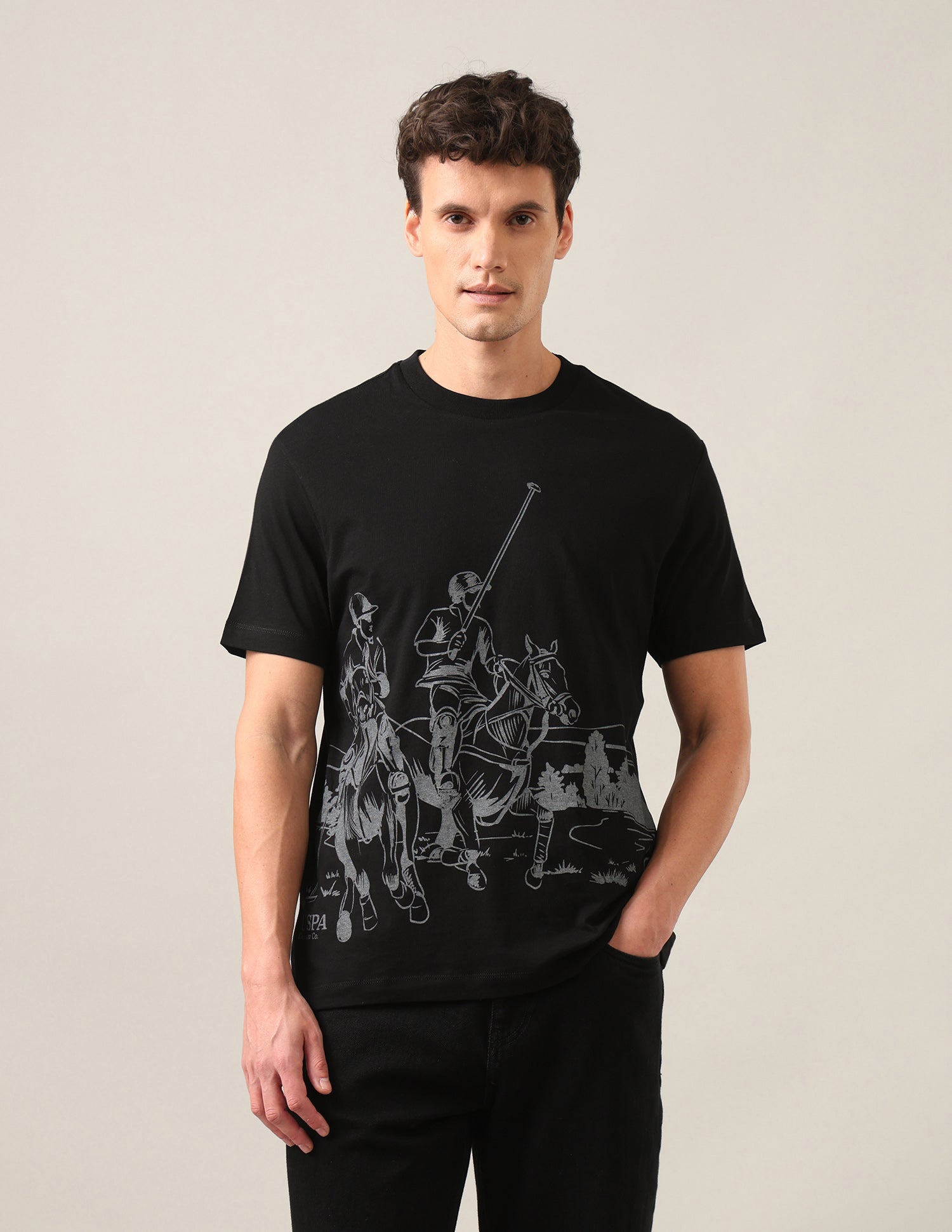 Graphic Brand Printed Regular Fit T-Shirt Black - U.S. Polo Assn. India | Large
