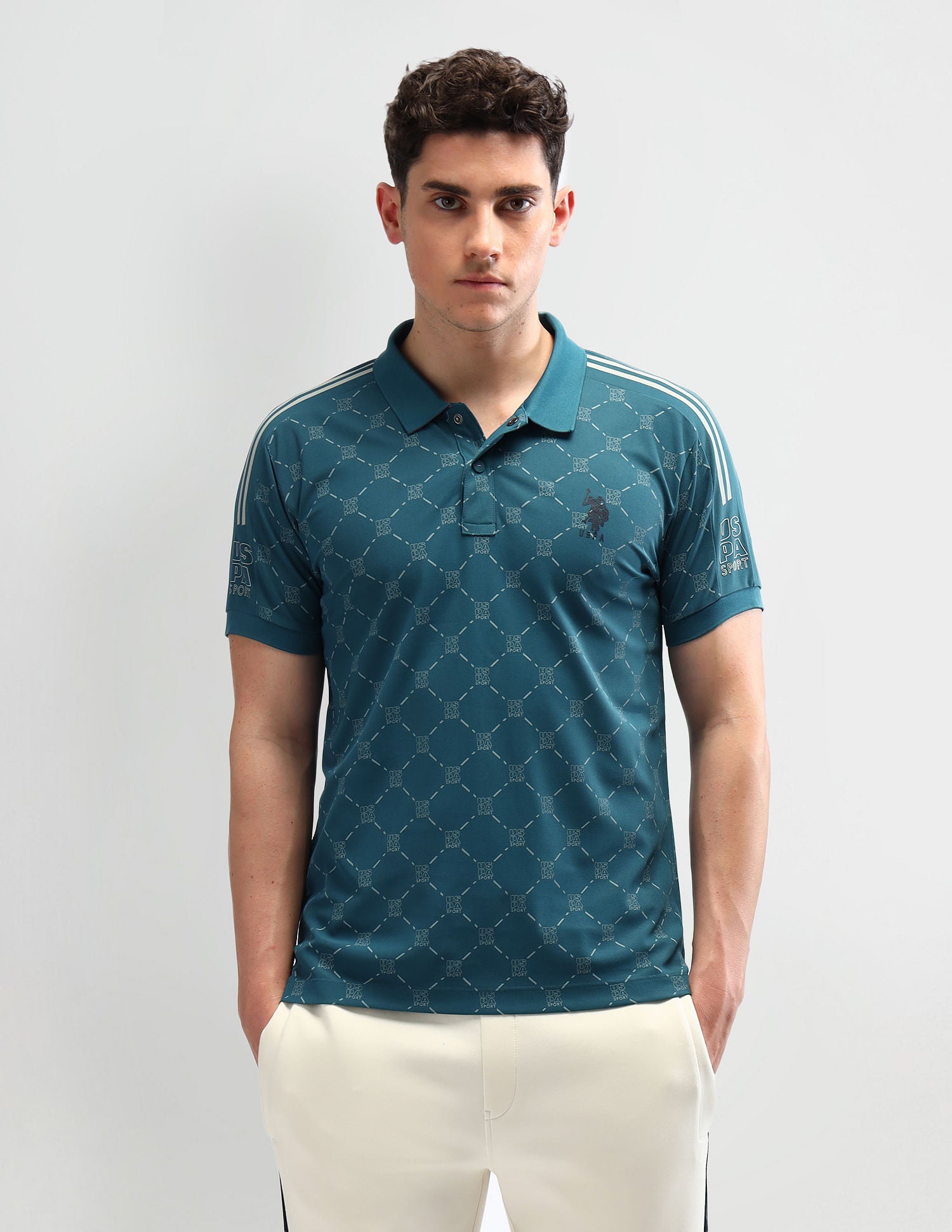 Slim Fit Printed Polo Shirt Teal - U.S. Polo Assn. India | Large
