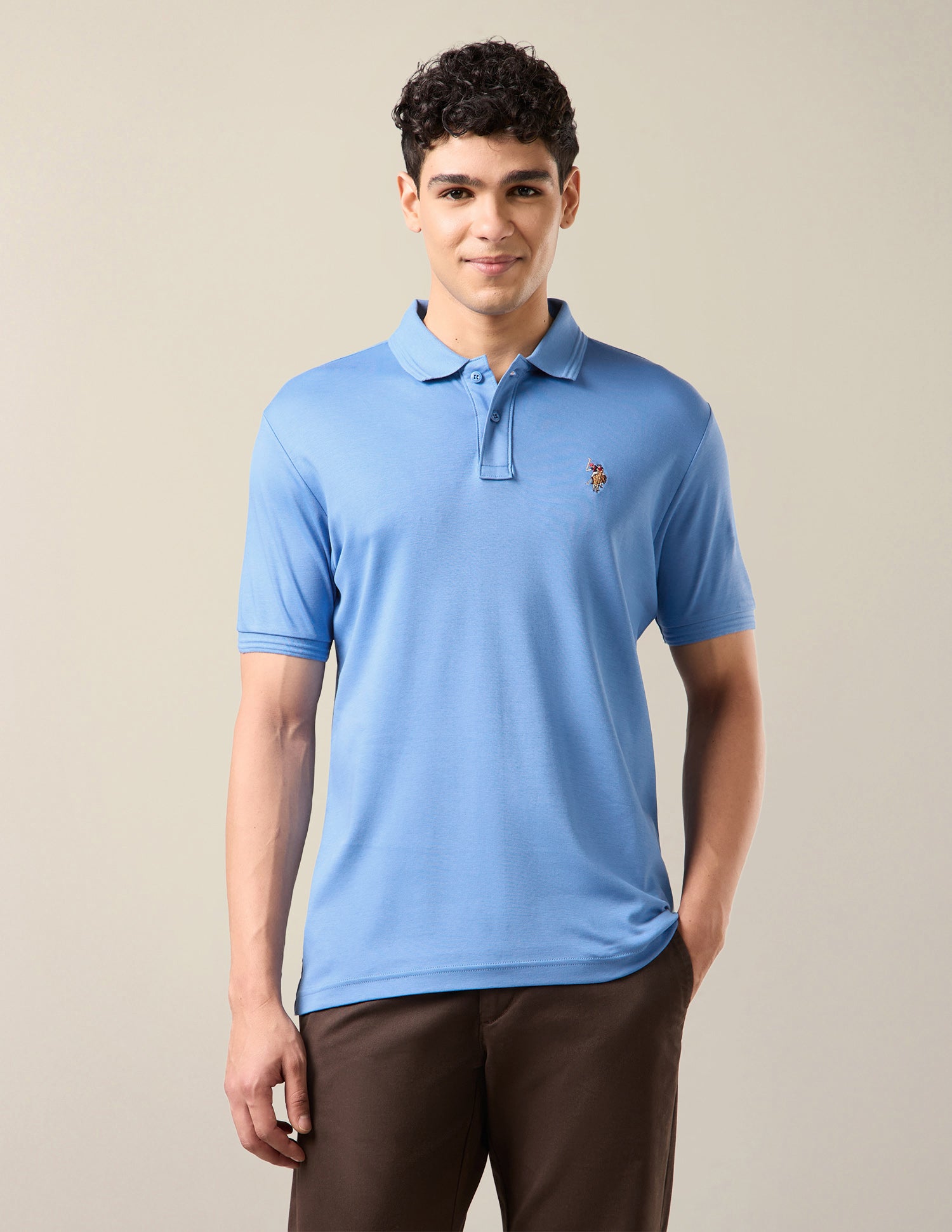 Solid Slim Fit Polo Shirt Blue - U.S. Polo Assn. India | Large