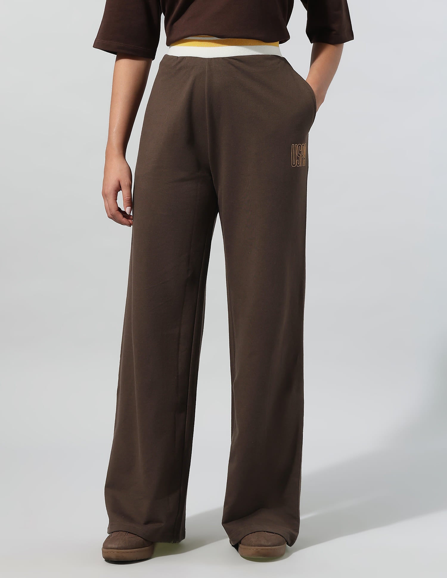 High Rise Wide Leg Trousers Brown - U.S. Polo Assn. India | Large