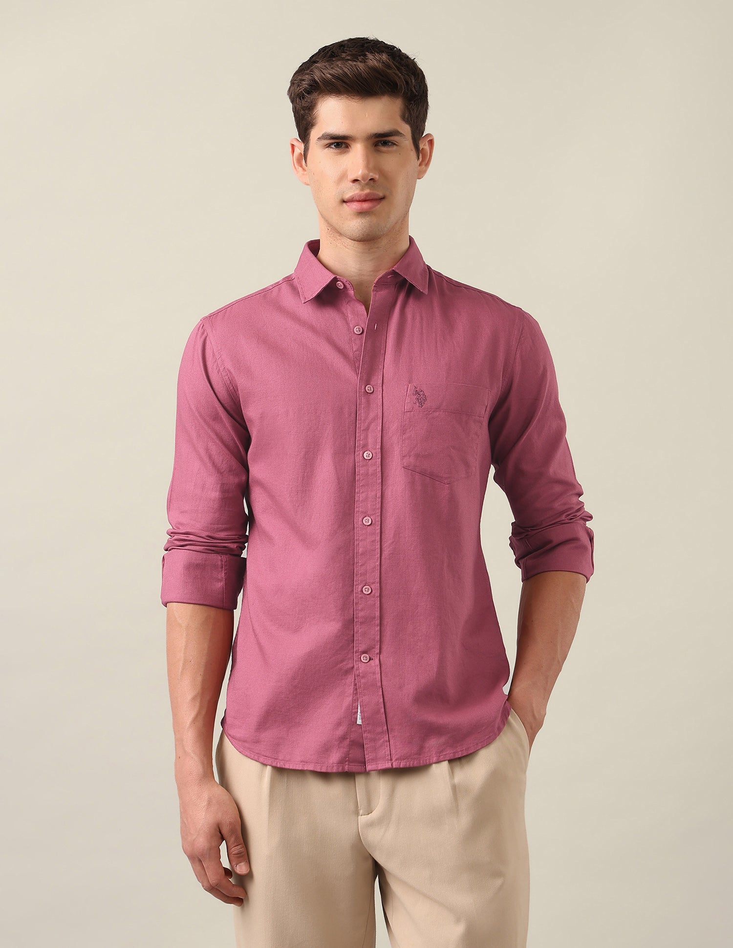 Tailored Fit Solid Shirt Mauve - U.S. Polo Assn. India | Large