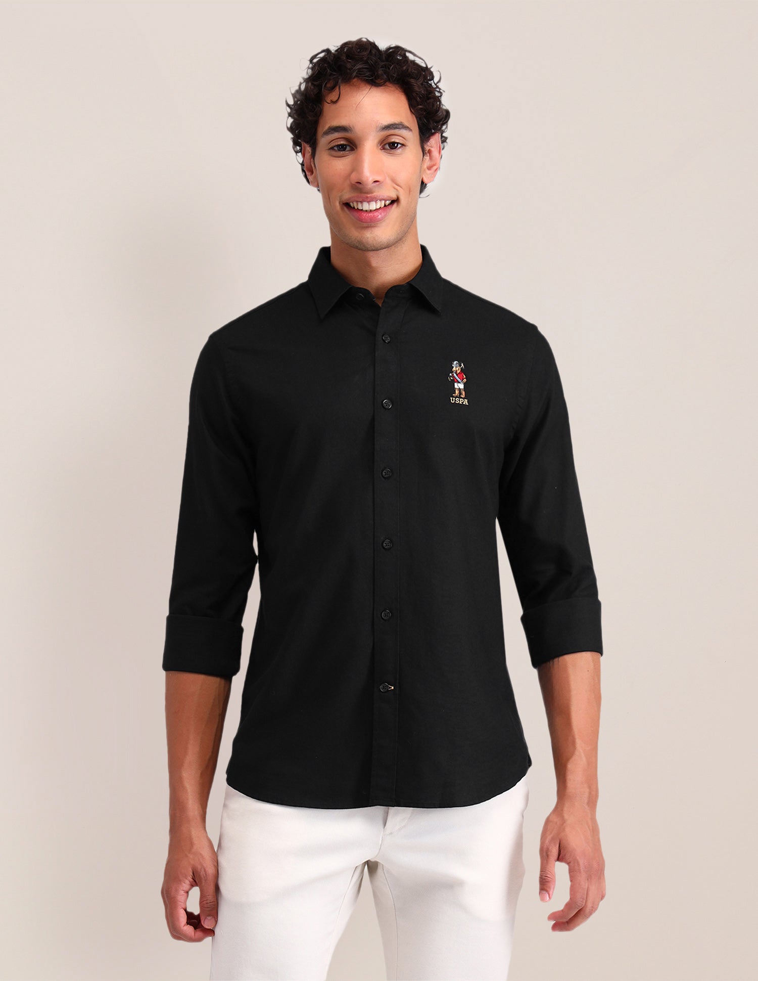 Solid Cotton Shirt Black - U.S. POLO ASSN. | Large