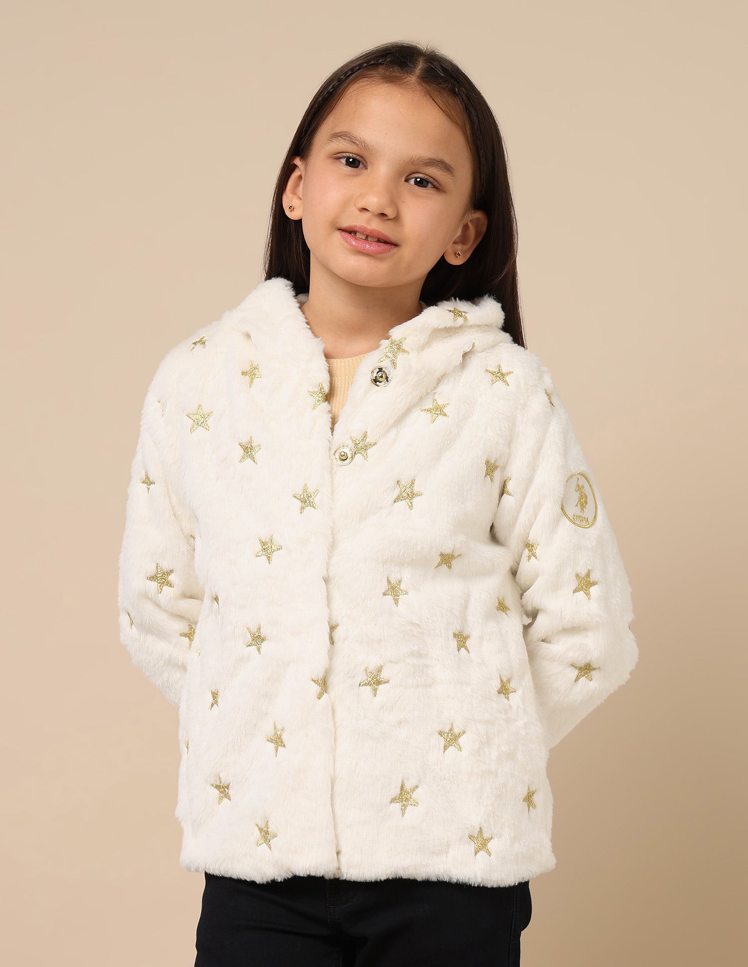 Girls Longline Fur Jacket Off White - U.S. POLO ASSN. | Large