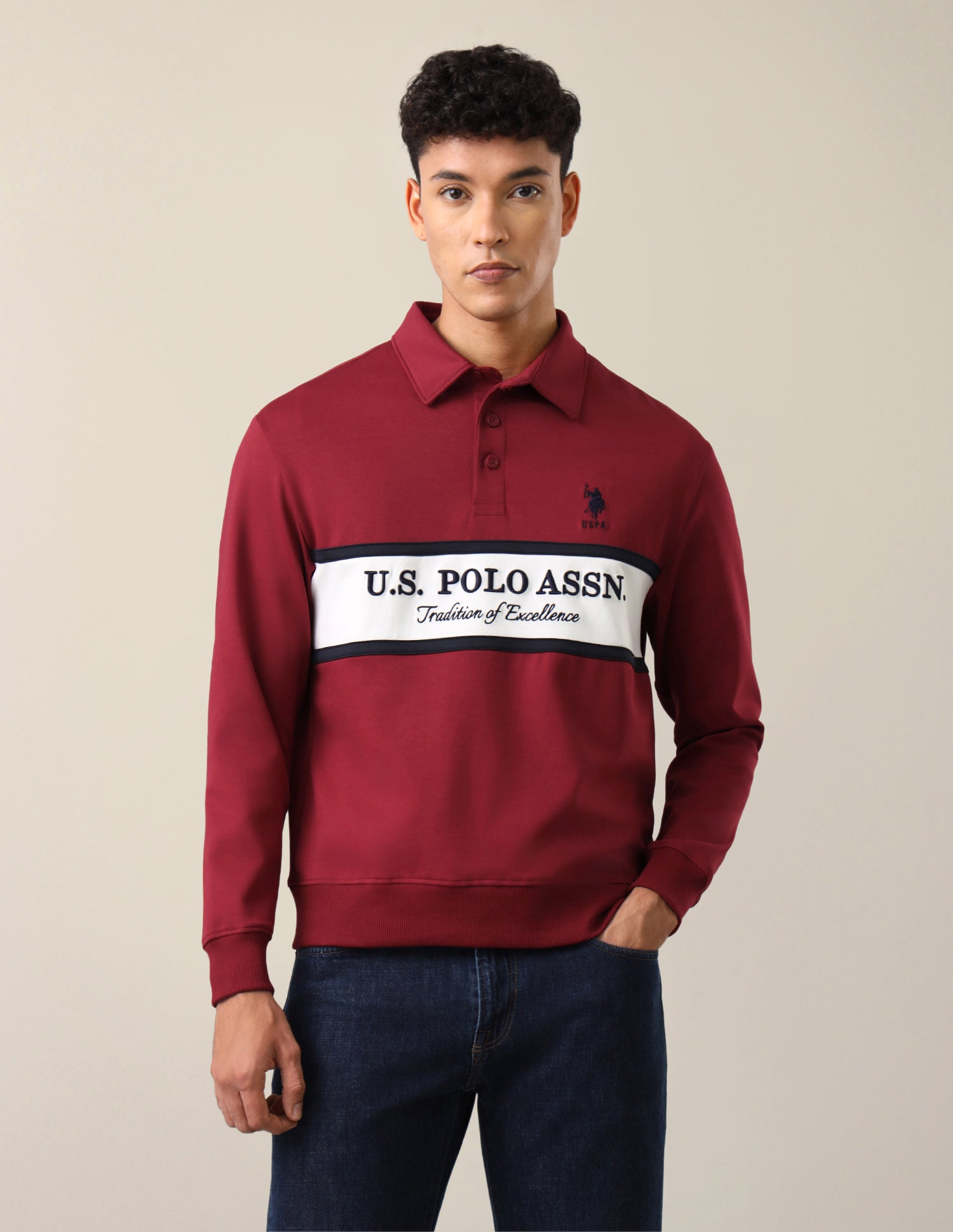 Brand Embroidered Slim Fit Sweatshirt Red - U.S. Polo Assn. India | Large