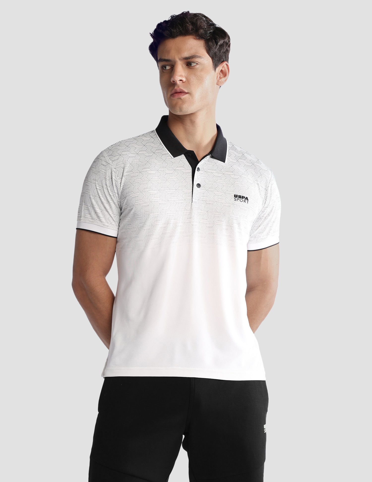 Geometric Printed Regular Fit Active Polo Shirt Grey - U.S. Polo Assn. India | Large