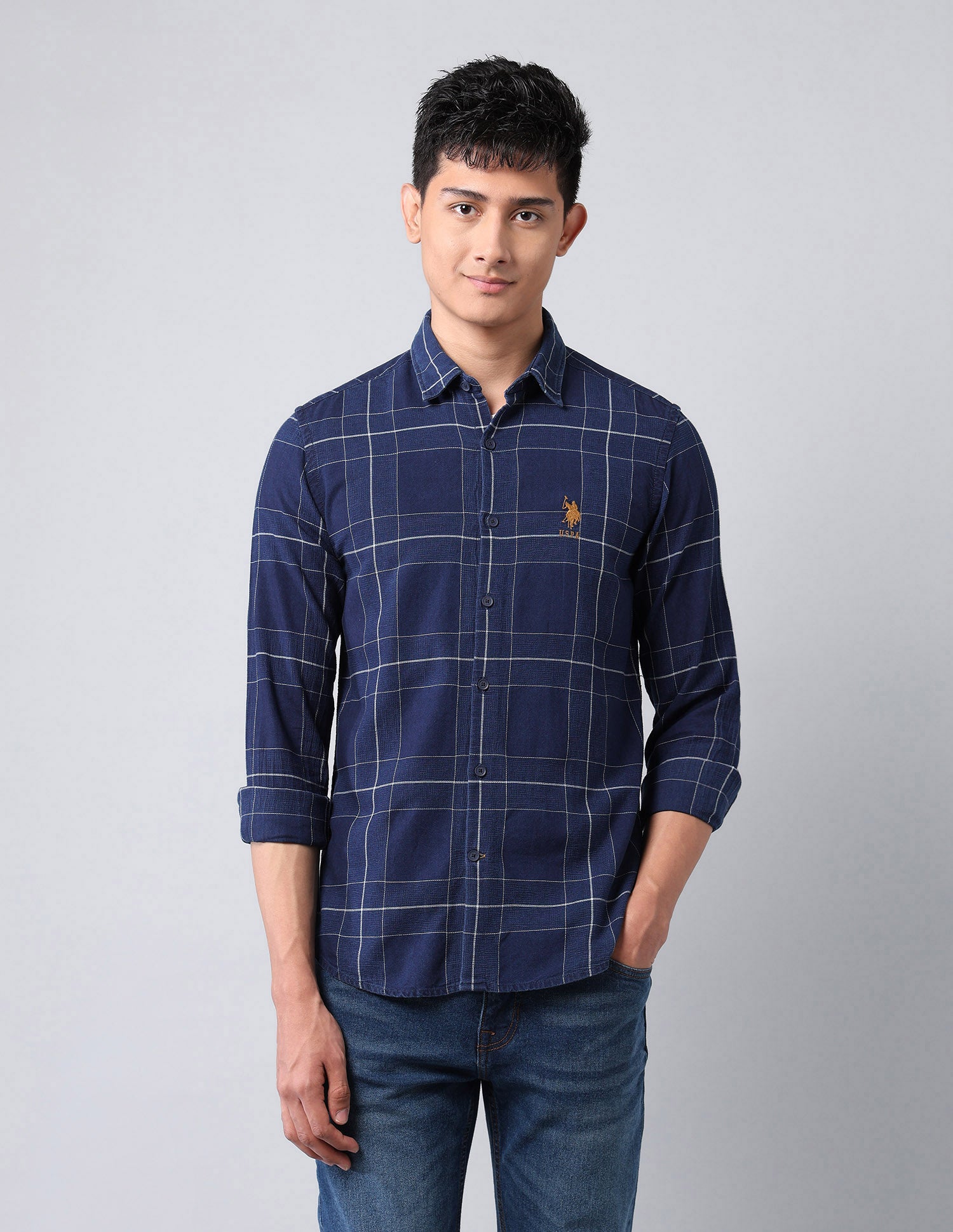 Grid Tattersall Checked Dobby Shirt Indigo - U.S. Polo Assn. India | Large