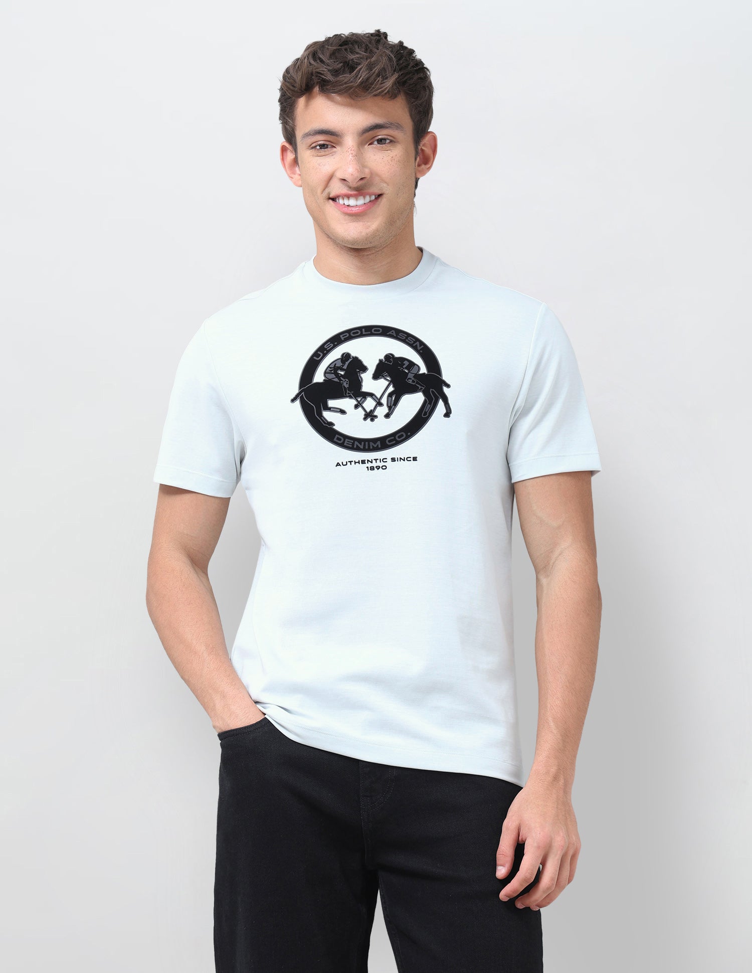 Graphic Brand Printed Slim Fit T-Shirt Light Blue - U.S. Polo Assn. India | Large