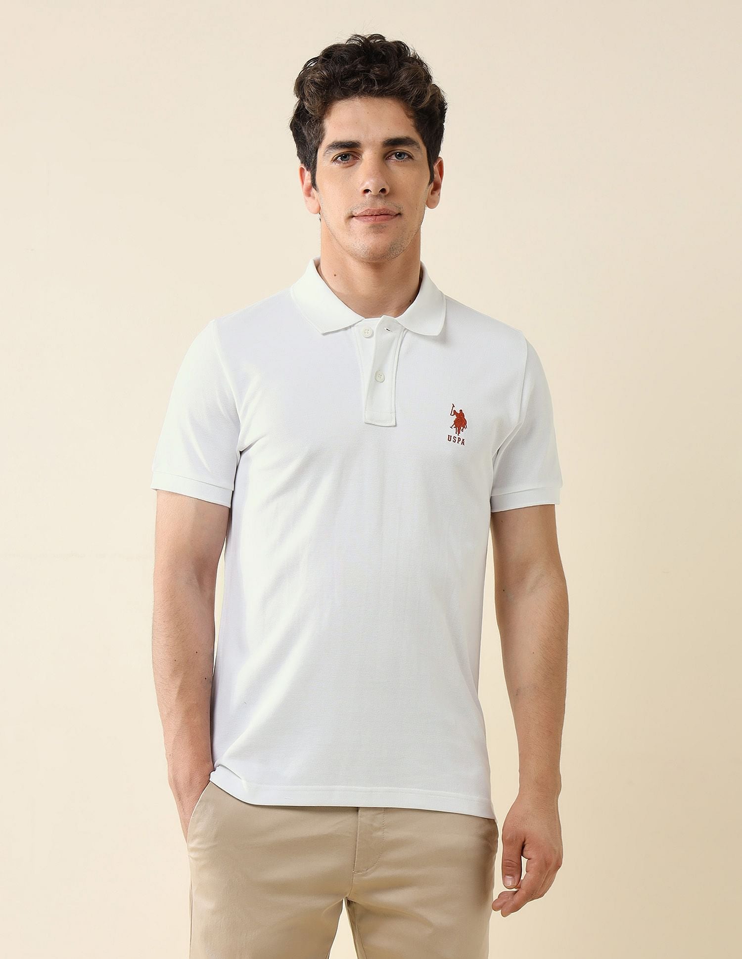 Pure Cotton Slim Fit Polo Shirt White - U.S. Polo Assn. India | Large