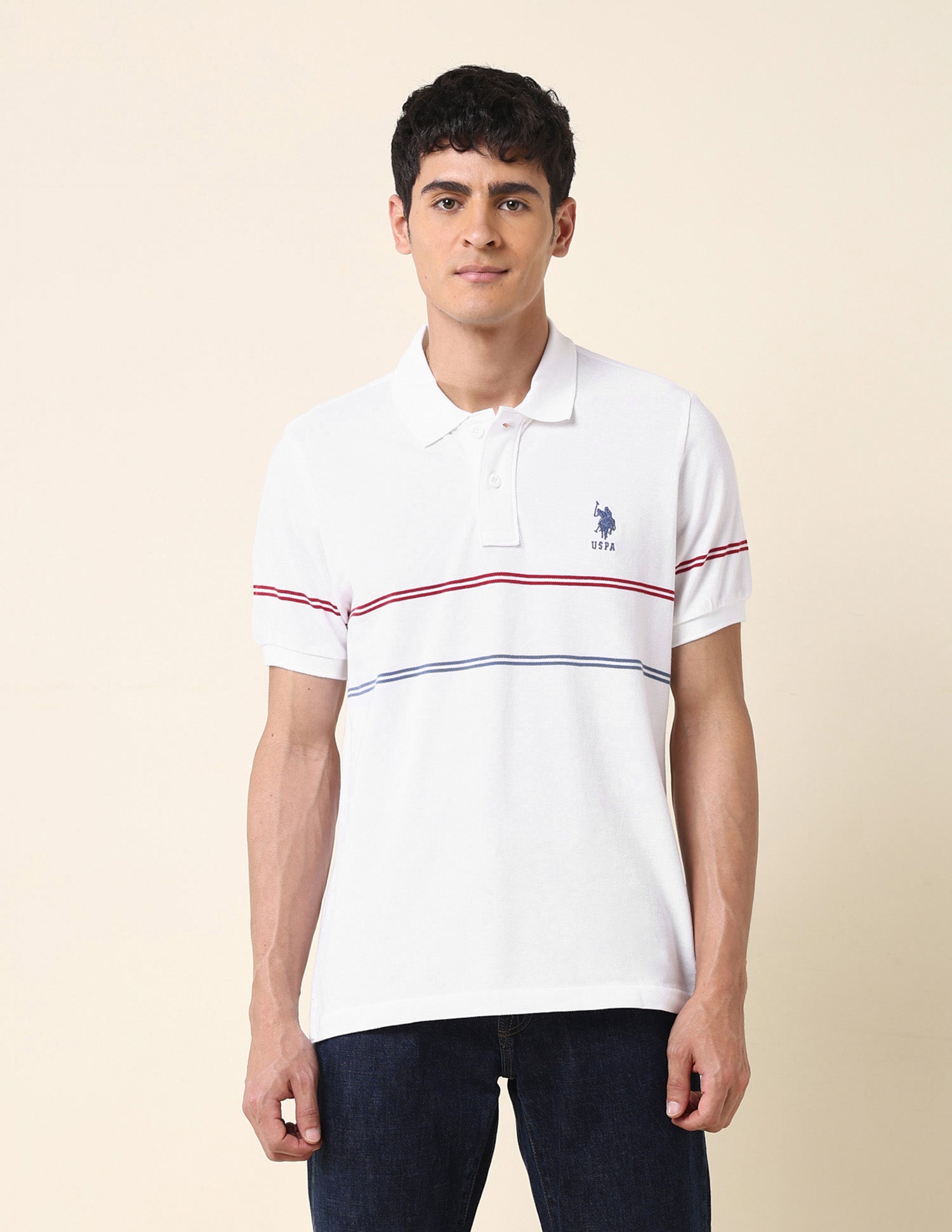 Horizontal Striped Classic Polo Shirt White - U.S. POLO ASSN. | Large