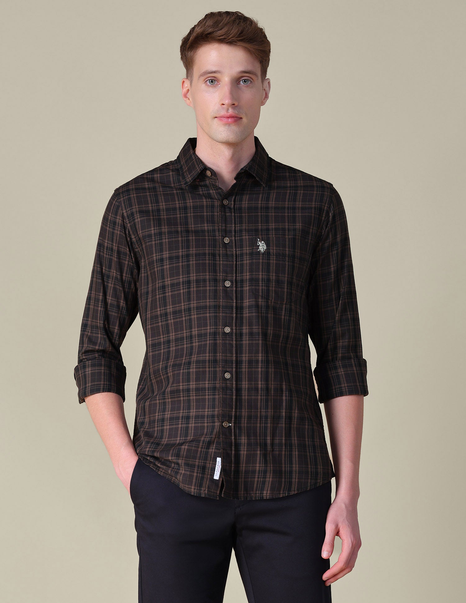 Tartan Checked Tailored Fit Shirt Brown - U.S. POLO ASSN. | Large