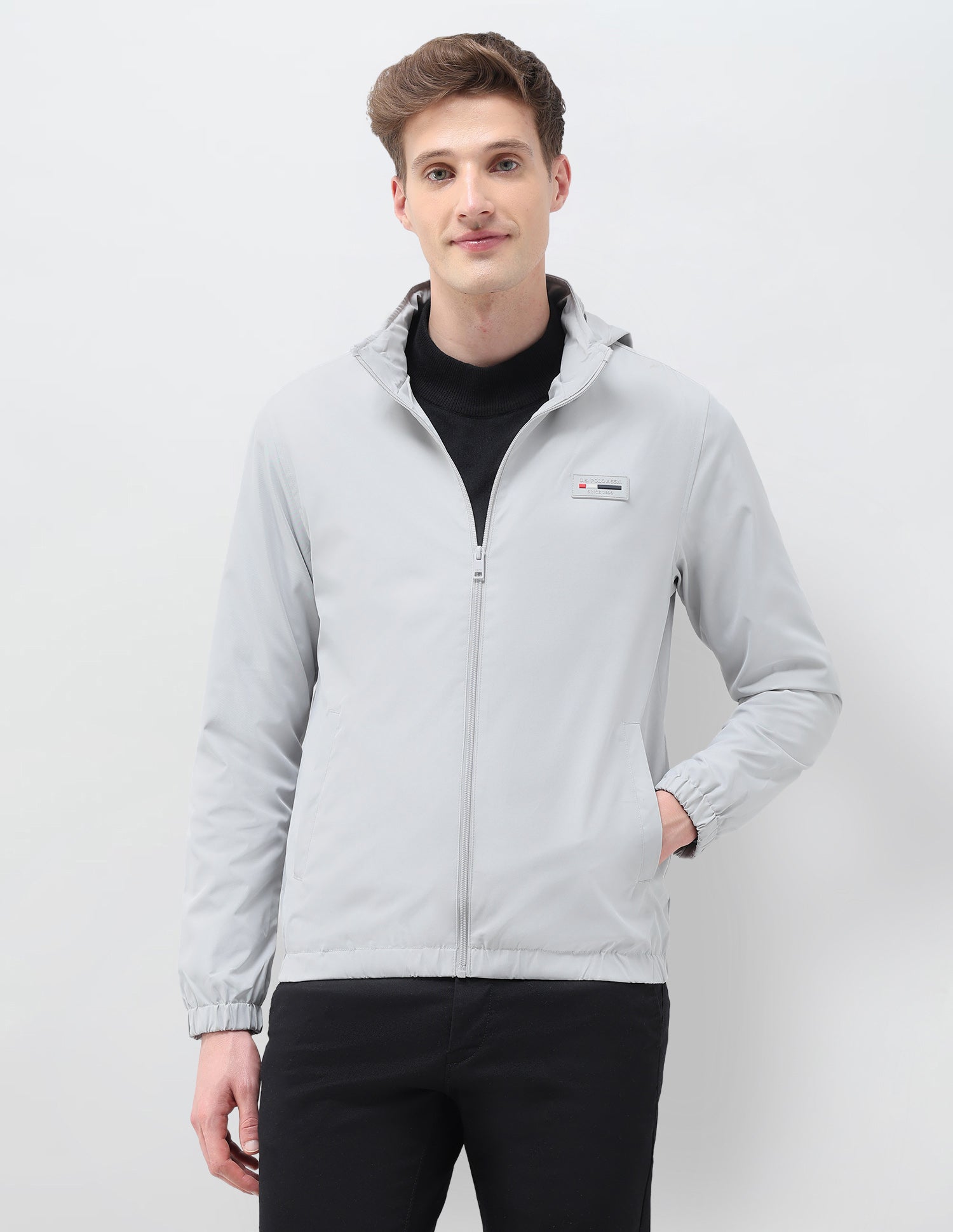 Regular Fit Solid Packable Hood Jacket Grey - U.S. Polo Assn. India | Large